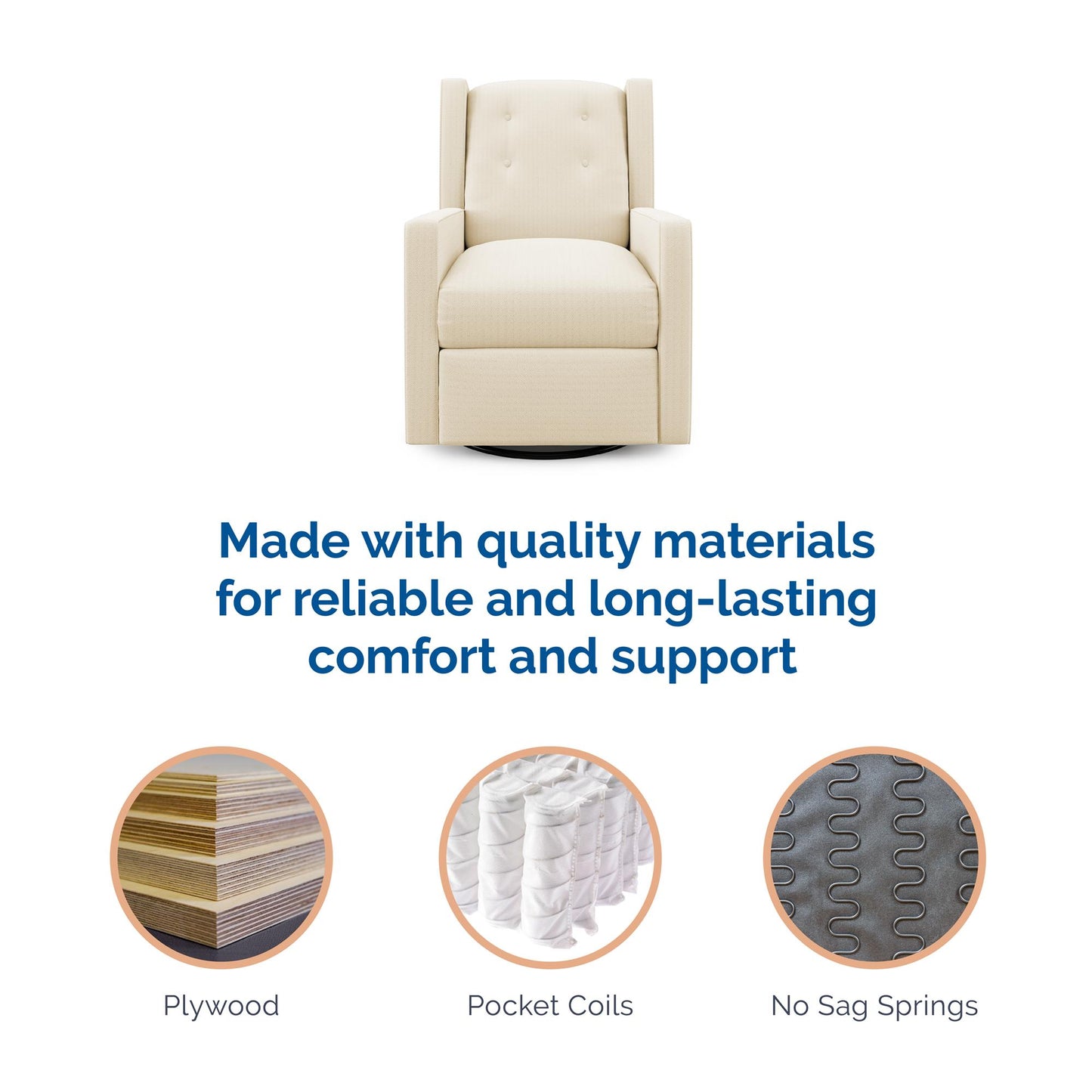Mikayla Swivel Glider Recliner Chair Pocket Coil Seating - White
