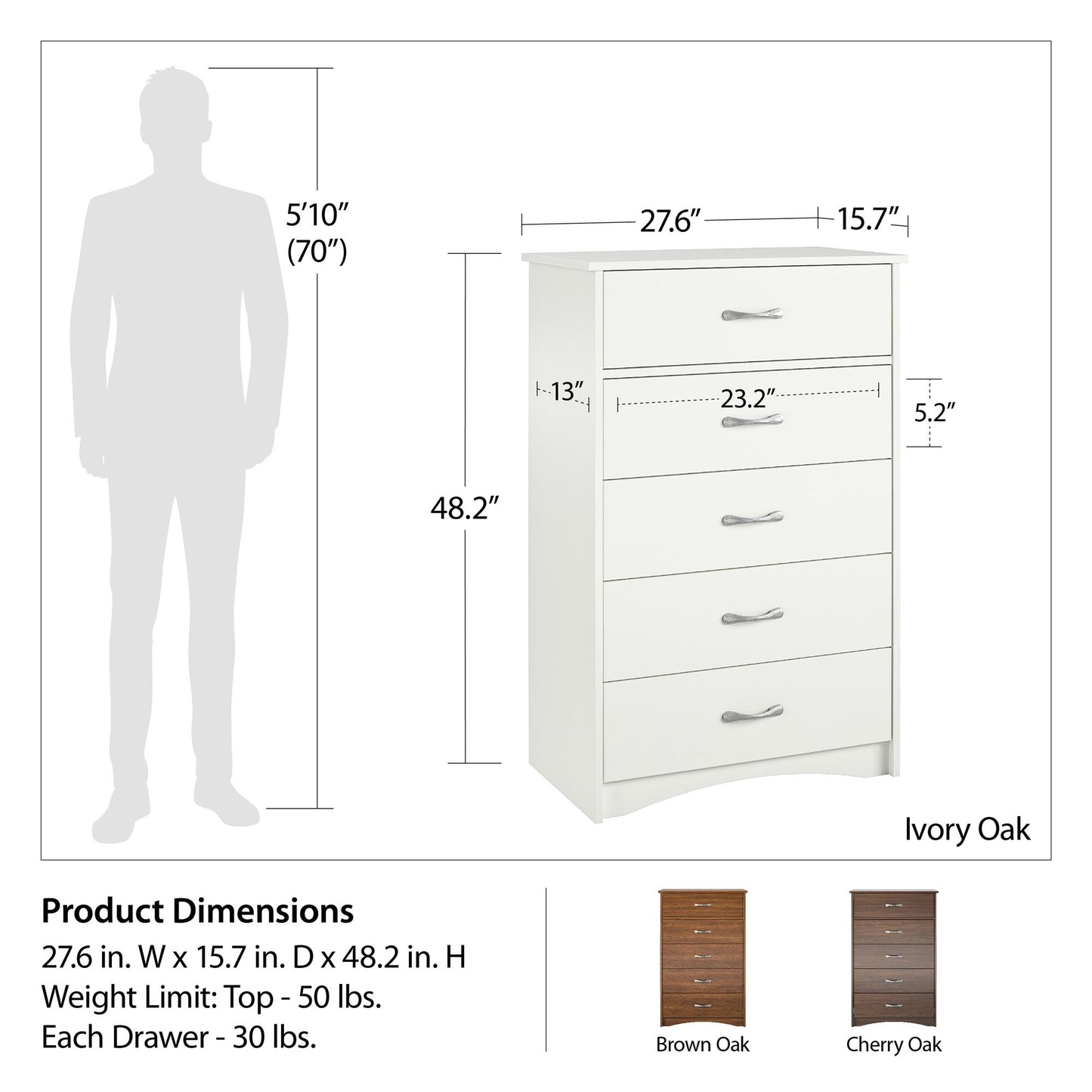 Jerry Hill 5 Drawer Dresser - Cherry Oak