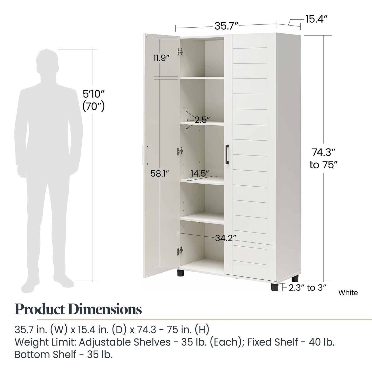 Loxley 36 In Wide 2 Door Shiplap Cabinet - White