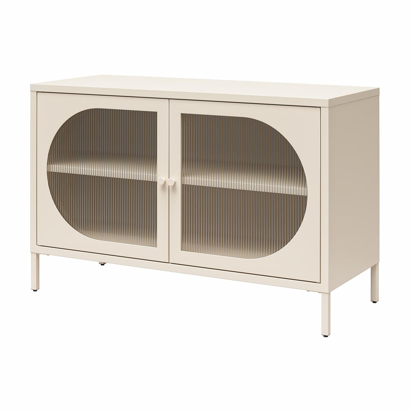 Luna Wide 2 Door Accent Cabinet with Fluted Glass, Parchment - Parchment