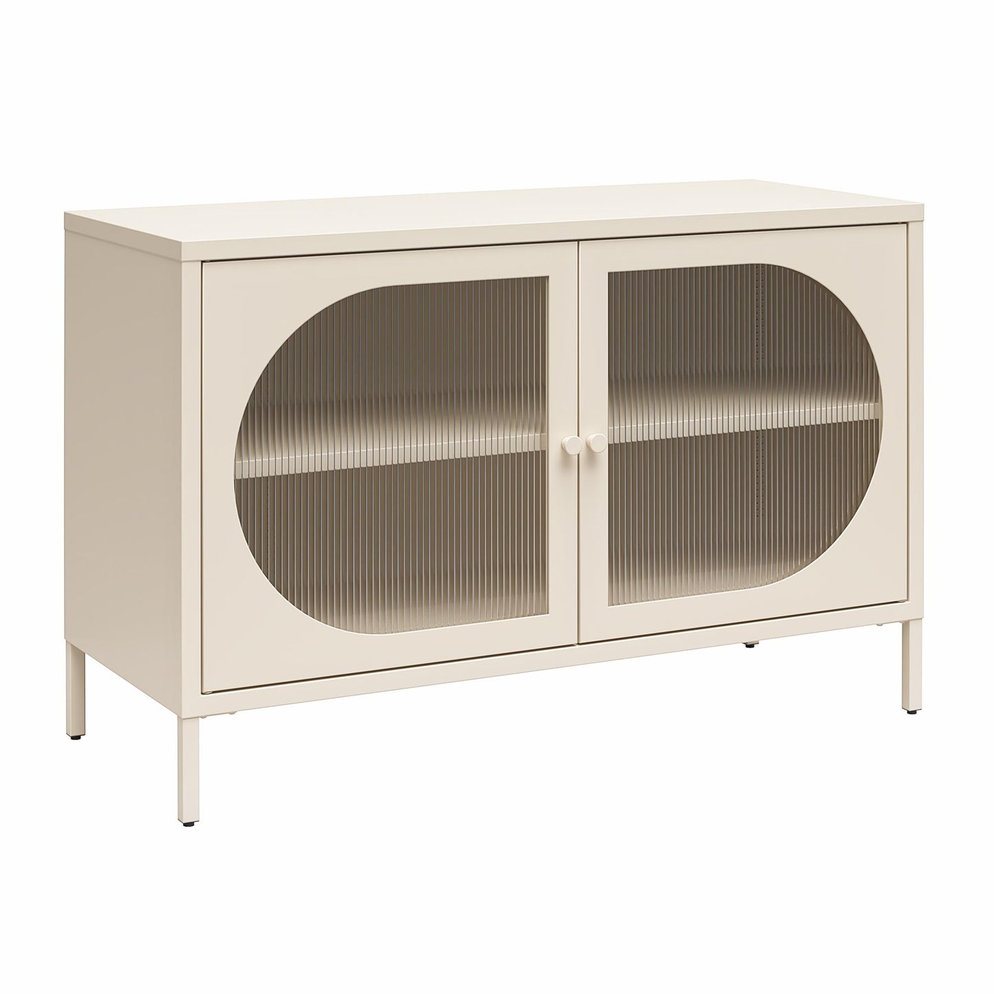 Luna Wide 2 Door Accent Cabinet with Fluted Glass, Parchment - Parchment