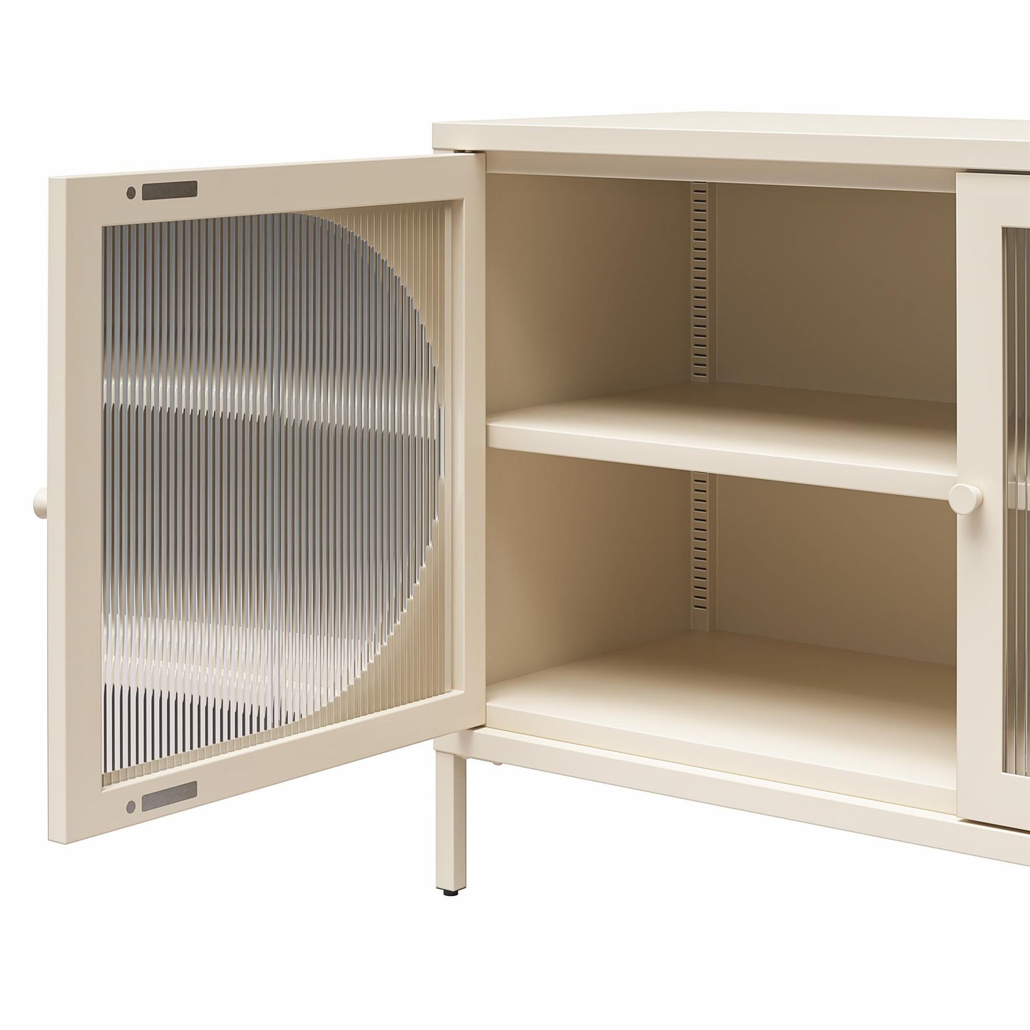 Luna Wide 2 Door Accent Cabinet with Fluted Glass, Parchment - Parchment