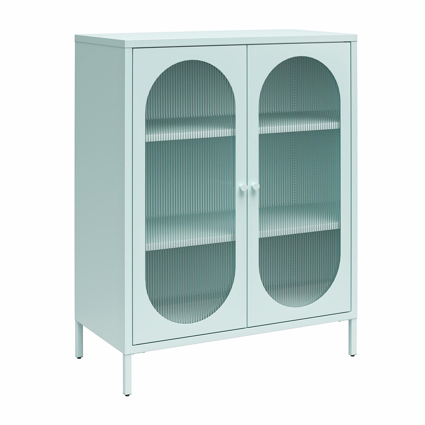 Luna Short 2 Door Accent Cabinet with Fluted Glass - Sky Blue
