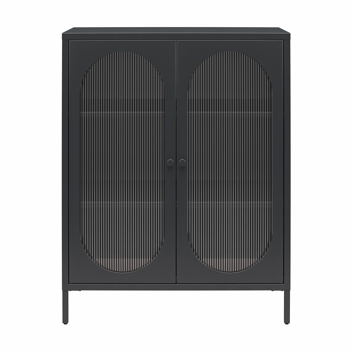 Luna Short 2 Door Accent Cabinet with Fluted Glass - Black