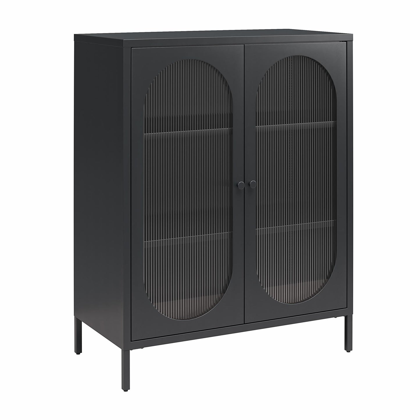 Luna Short 2 Door Accent Cabinet with Fluted Glass - Black