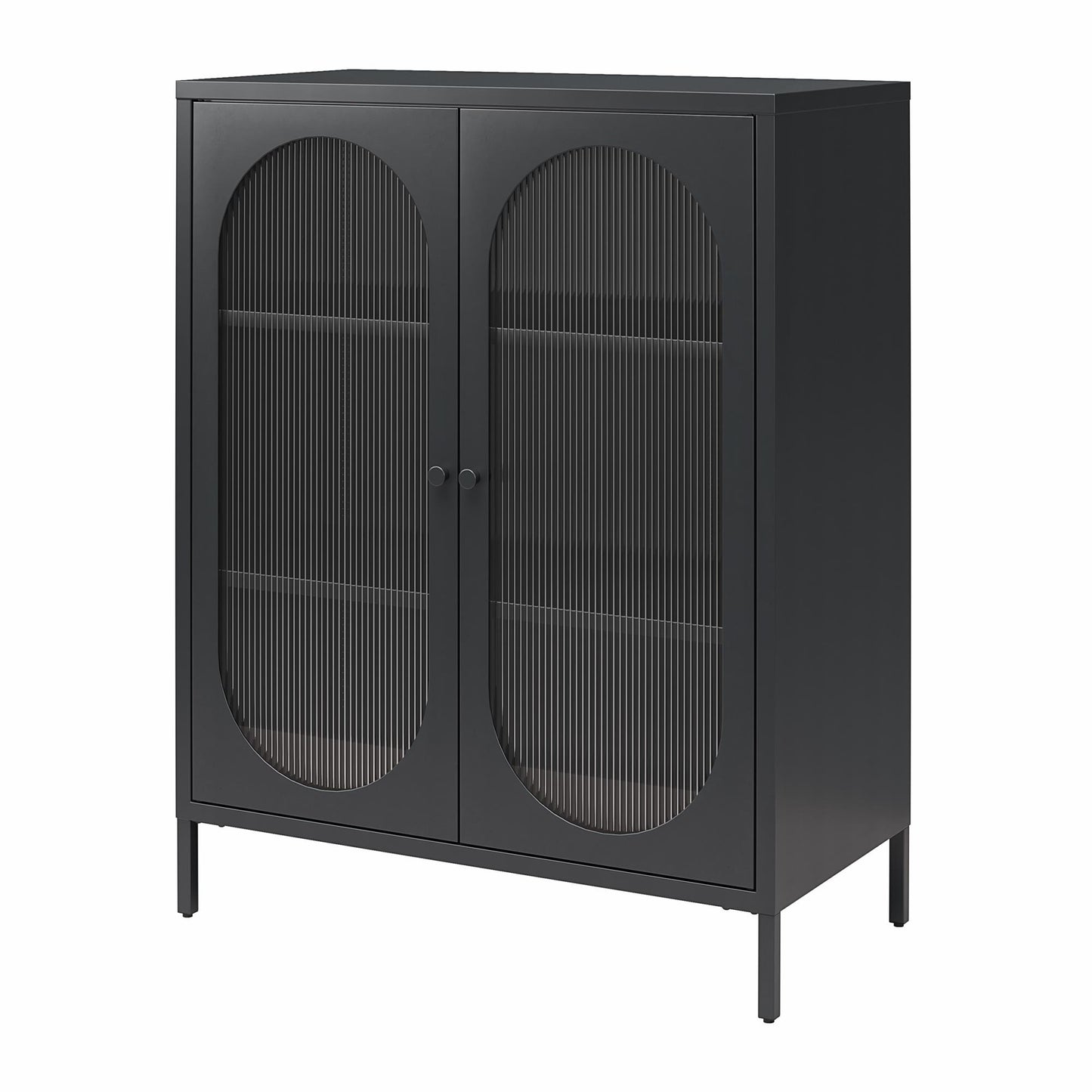 Luna Short 2 Door Accent Cabinet with Fluted Glass - Black