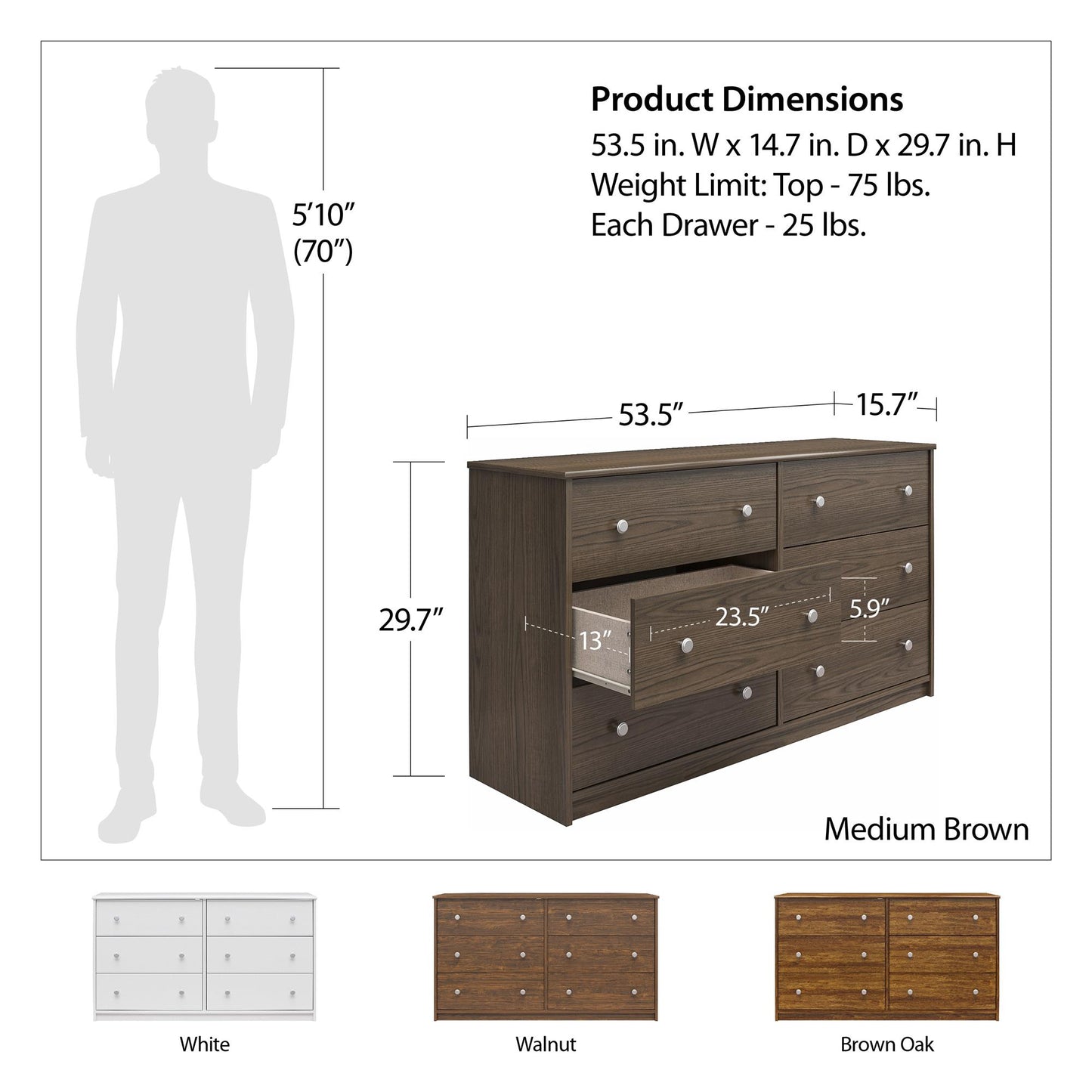 Ellwyn 6 Drawer Wide Dresser - White