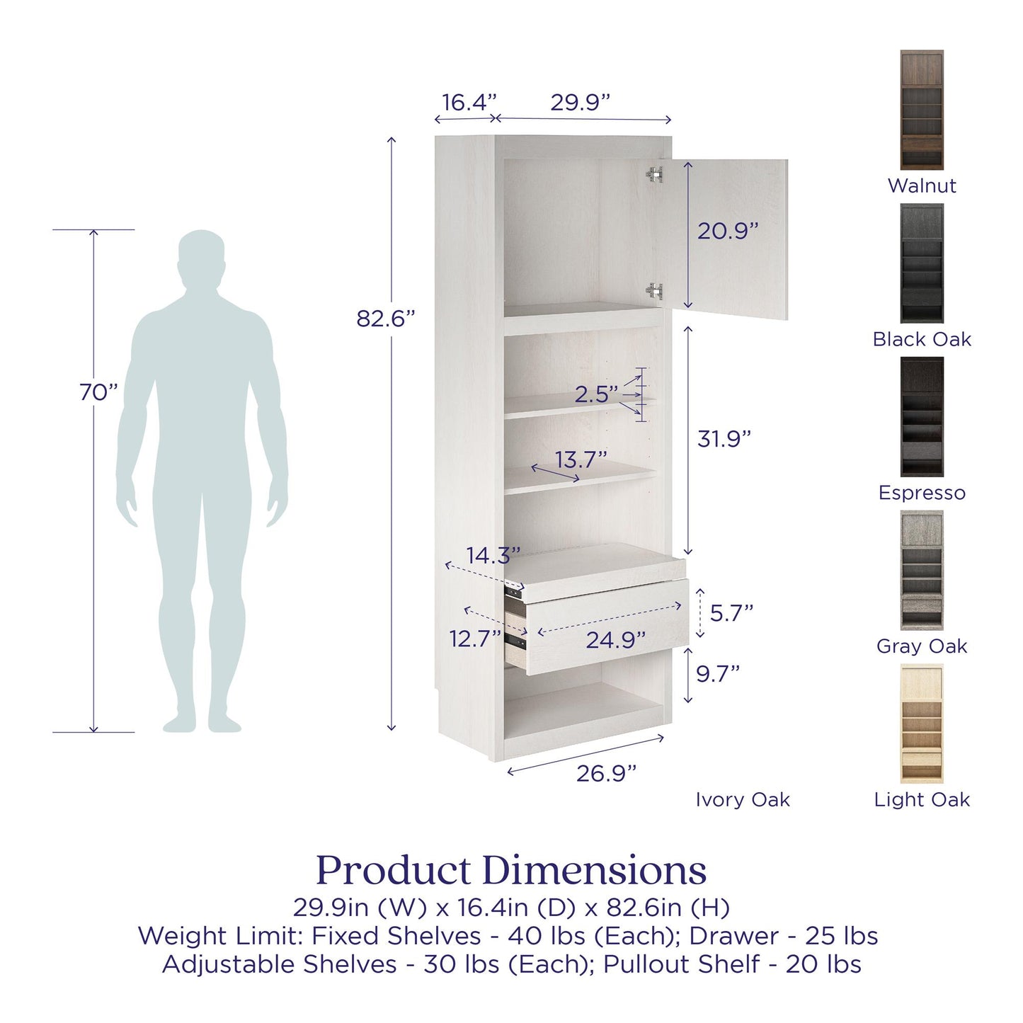 Paramount Single Side Cabinet for Wall Beds with Pullout Nightstand and Storage - Columbia Walnut