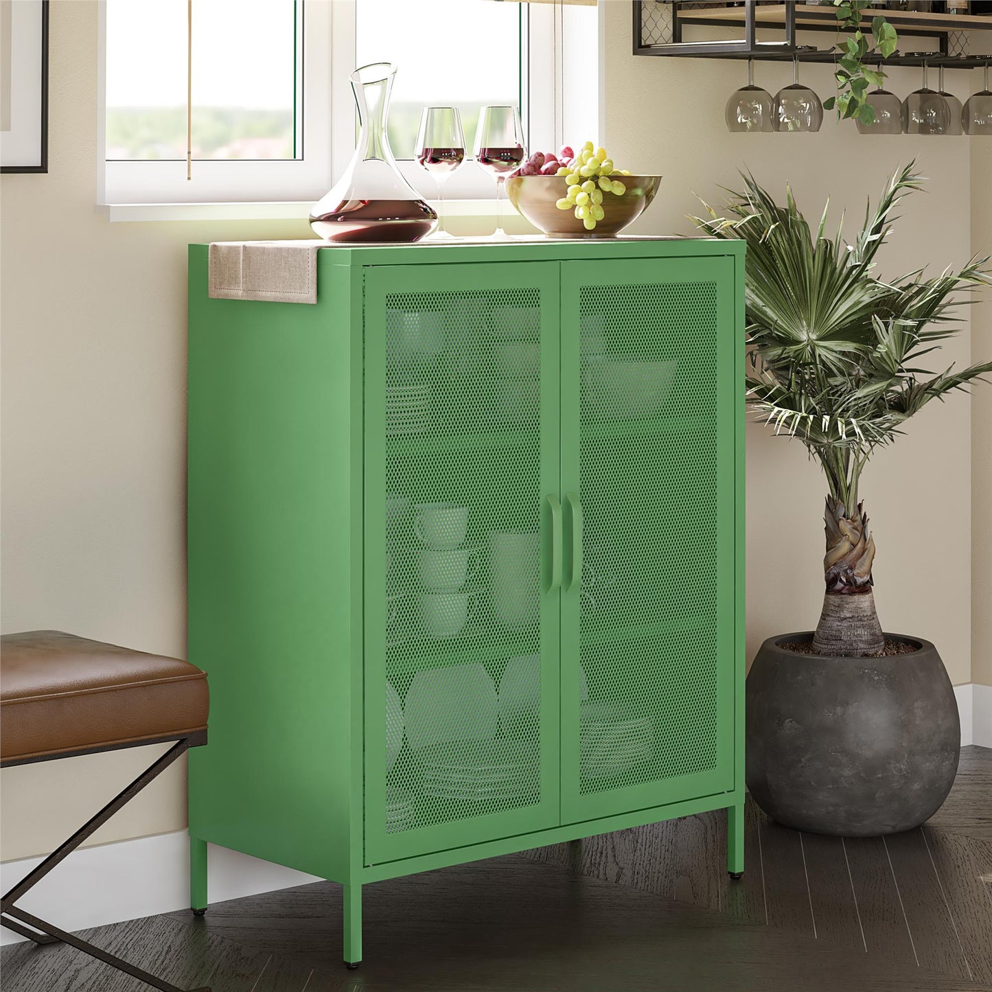 Novogratz Channing 2 Door Accent Cabinet-Mesh Metal Locker - Kelly Green