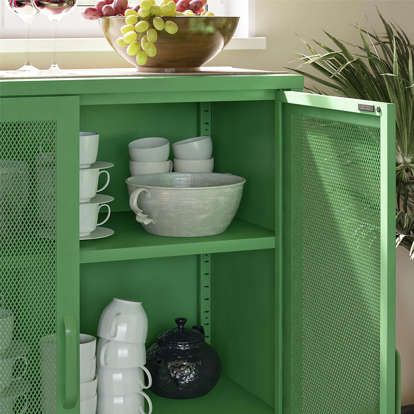 Novogratz Channing 2 Door Accent Cabinet-Mesh Metal Locker - Kelly Green