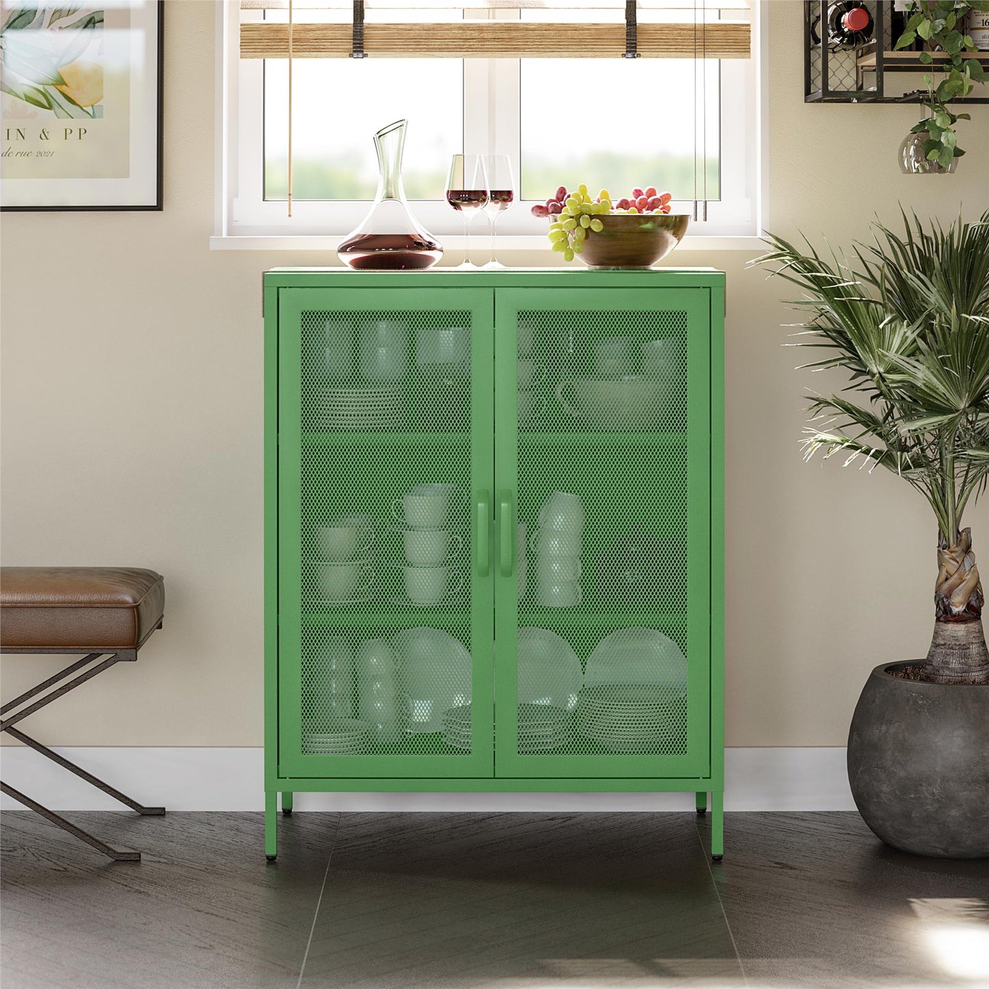 Novogratz Channing 2 Door Accent Cabinet-Mesh Metal Locker - Kelly Green
