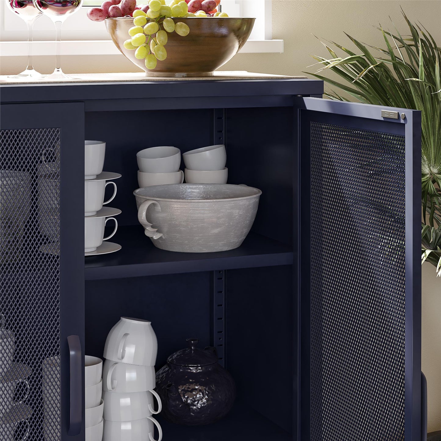 Novogratz Channing 2 Door Accent Cabinet-Mesh Metal Locker - Navy