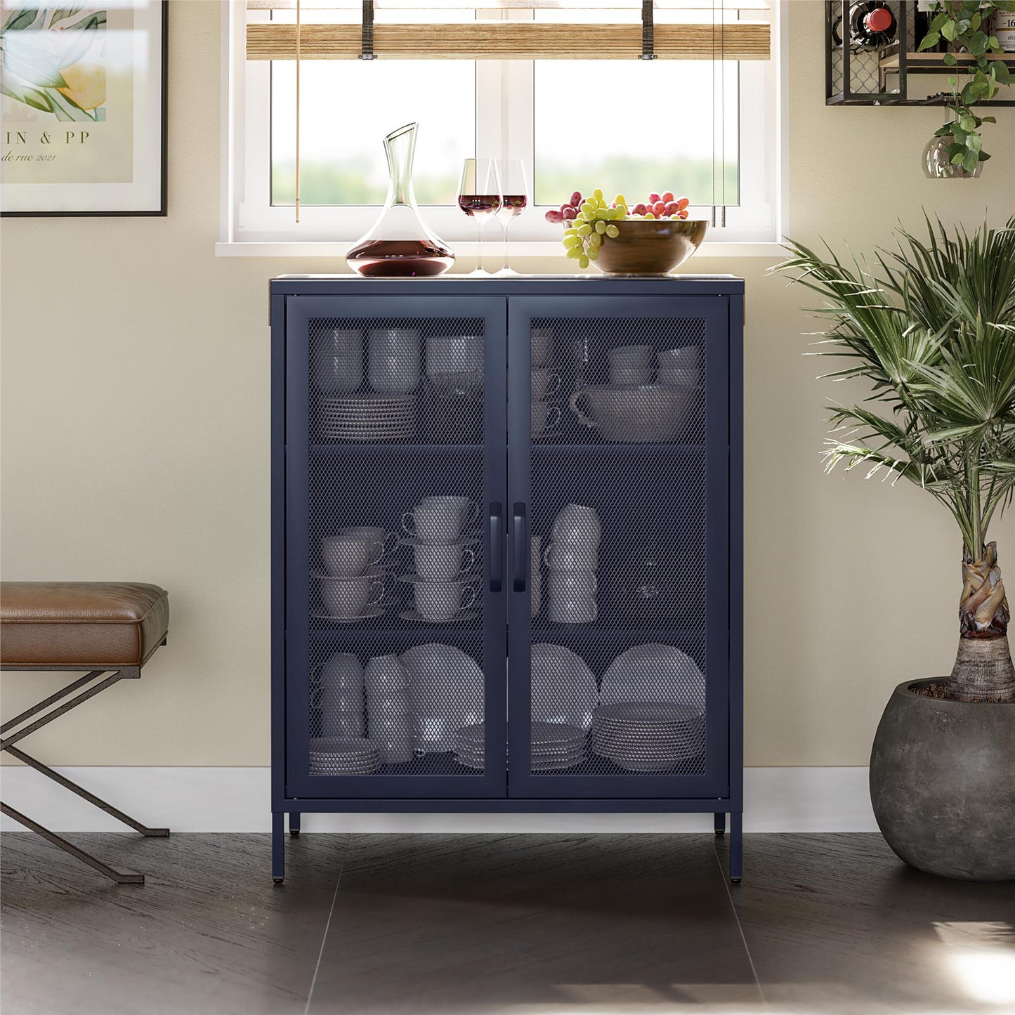 Novogratz Channing 2 Door Accent Cabinet-Mesh Metal Locker - Navy