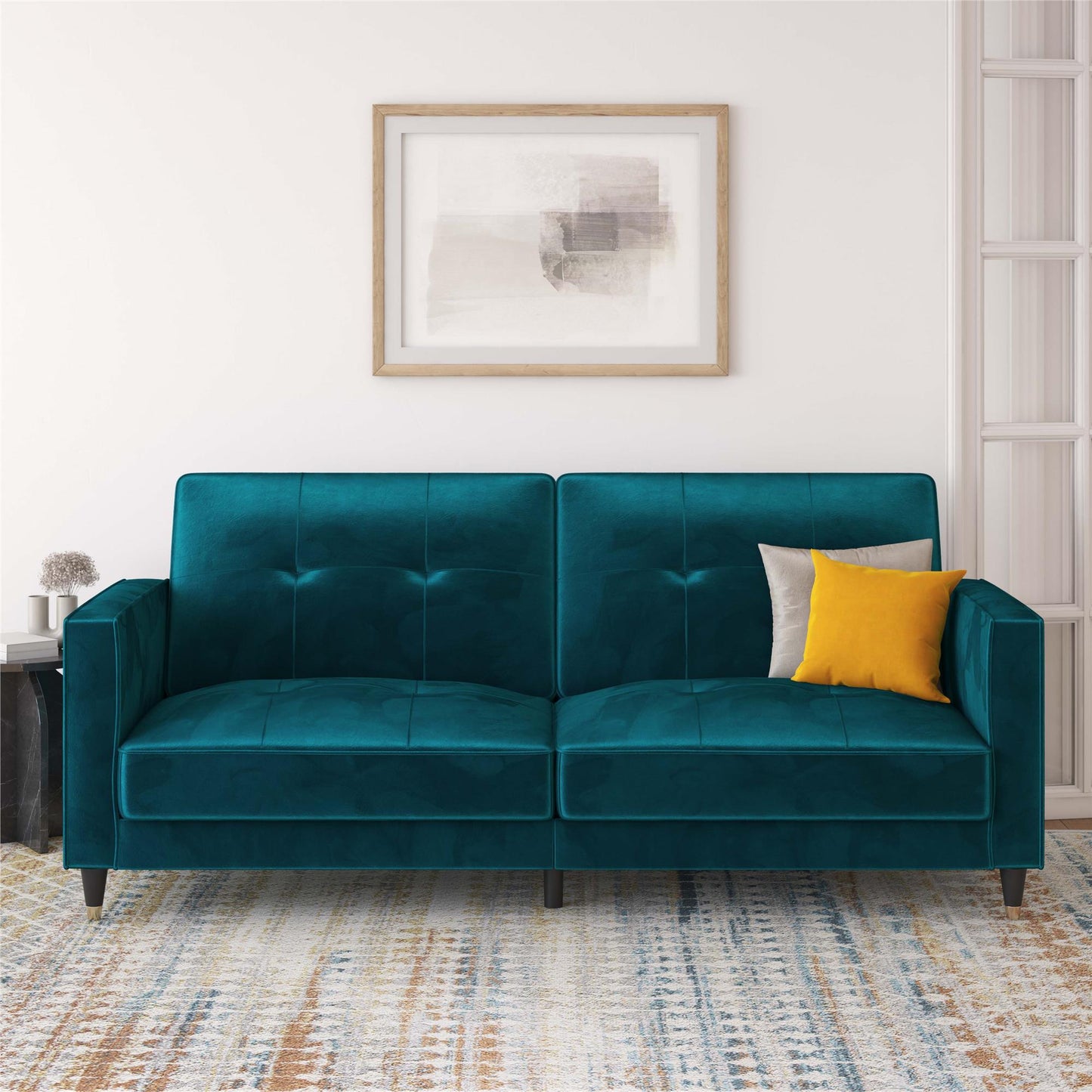 DHP Penelope Pin Tufted Futon, Green Velvet - Green
