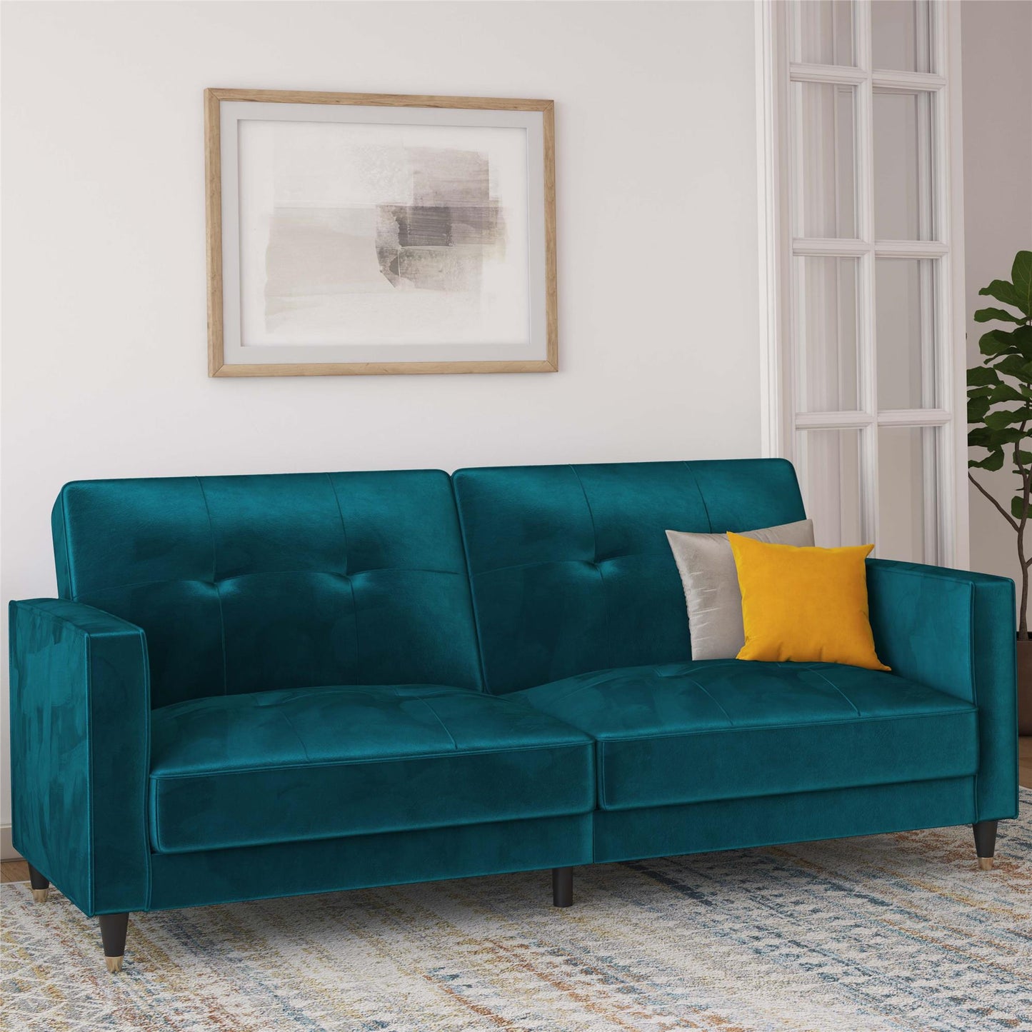 DHP Penelope Pin Tufted Futon, Blue Velvet - Blue