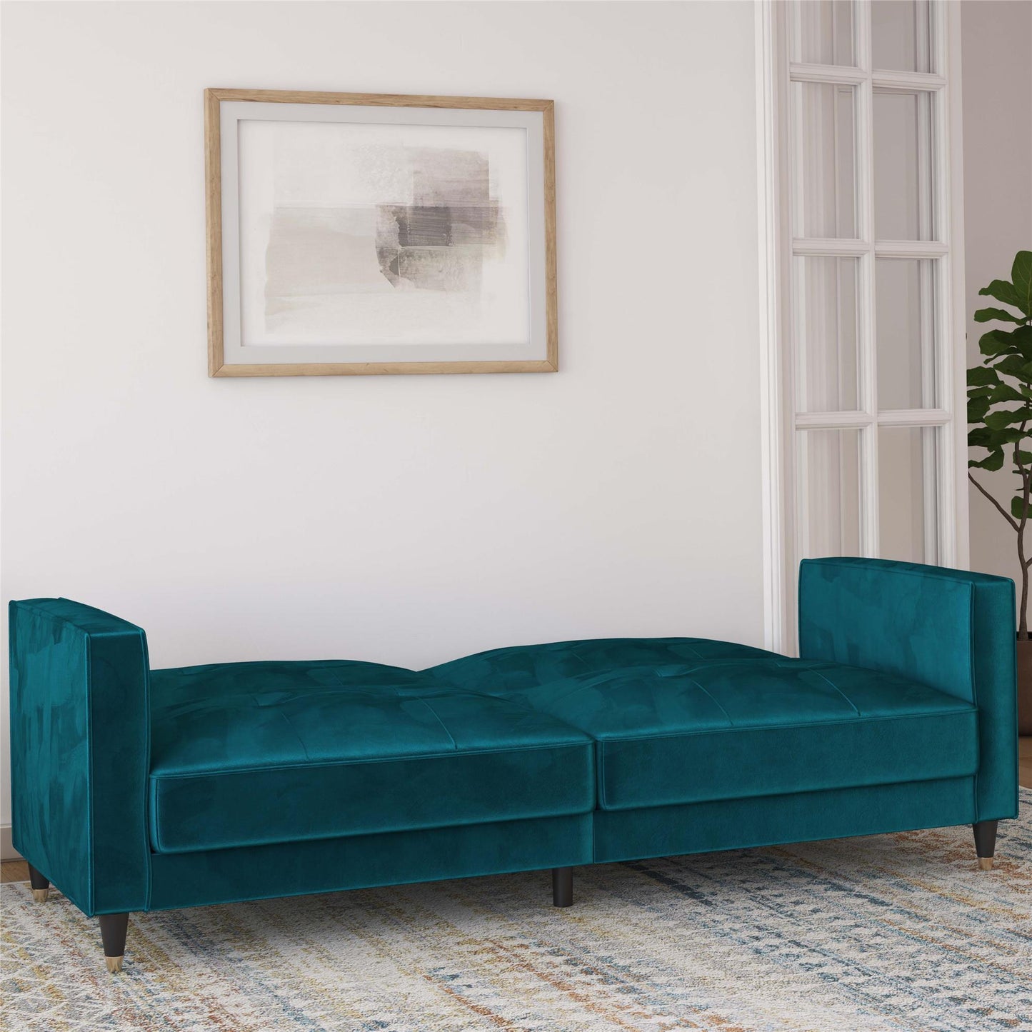 DHP Penelope Pin Tufted Futon, Green Velvet - Green