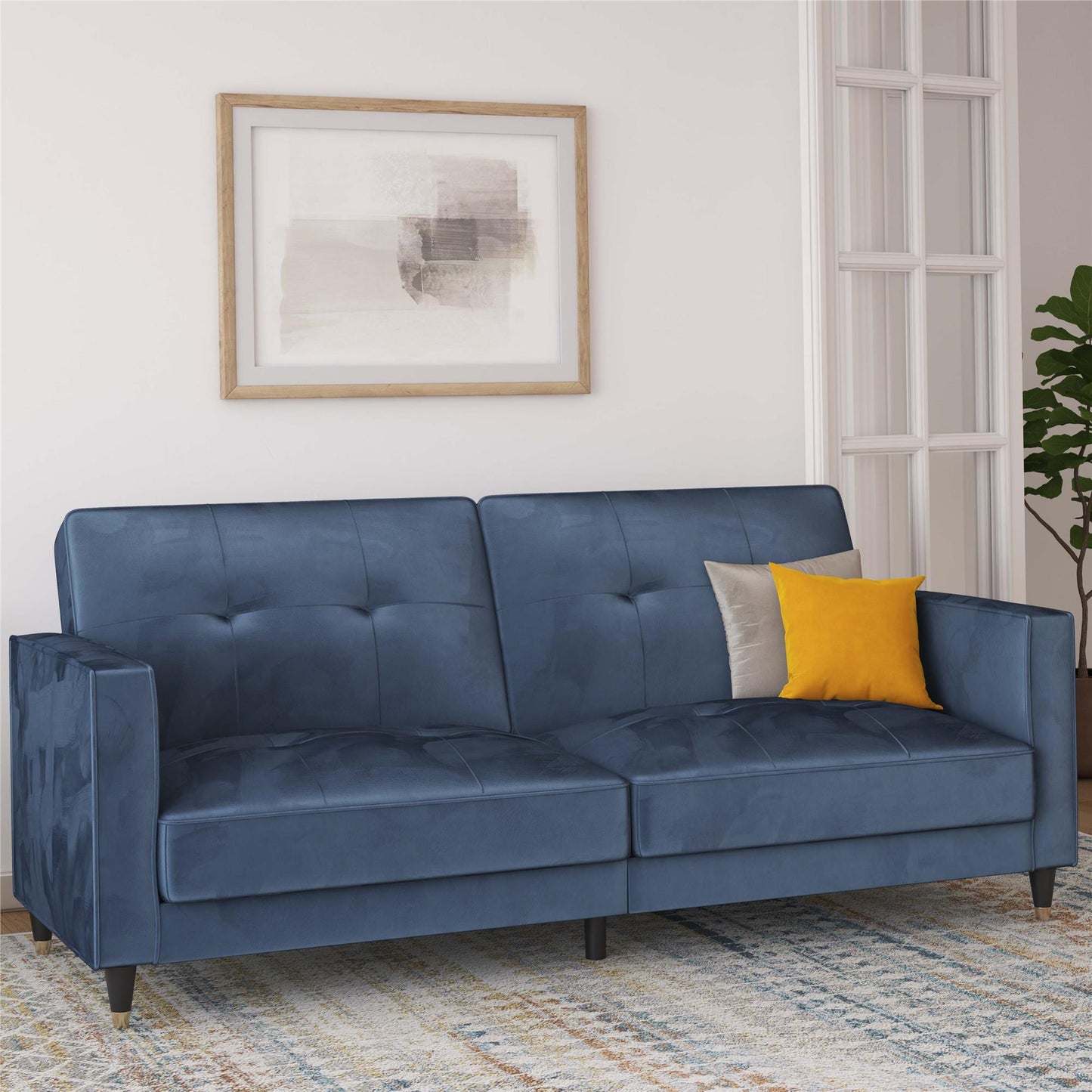 DHP Penelope Pin Tufted Futon, Blue Velvet - Blue