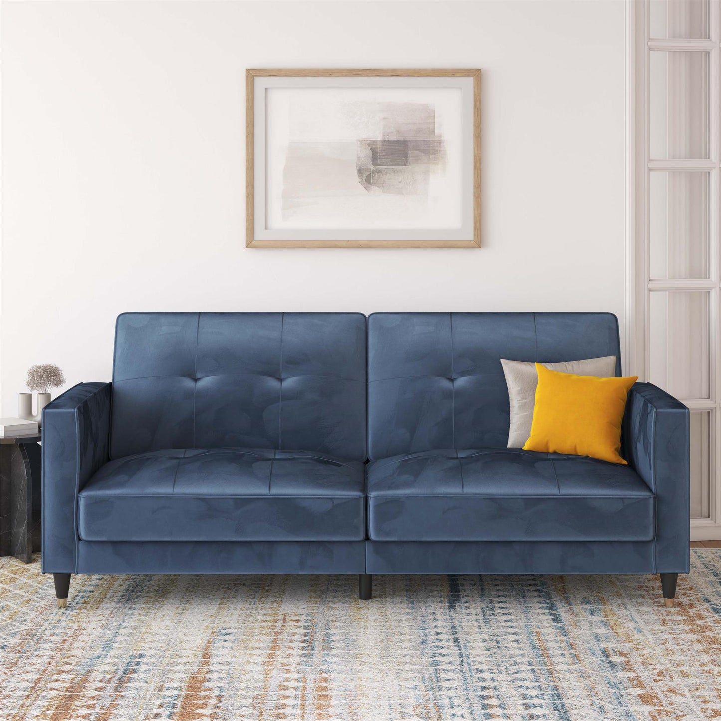 DHP Penelope Pin Tufted Futon, Blue Velvet - Blue