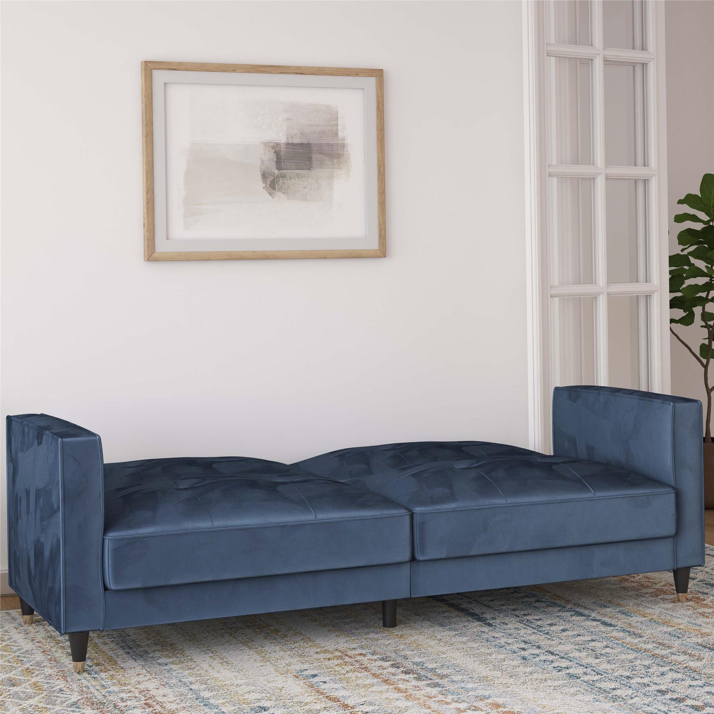 DHP Penelope Pin Tufted Futon, Blue Velvet - Blue