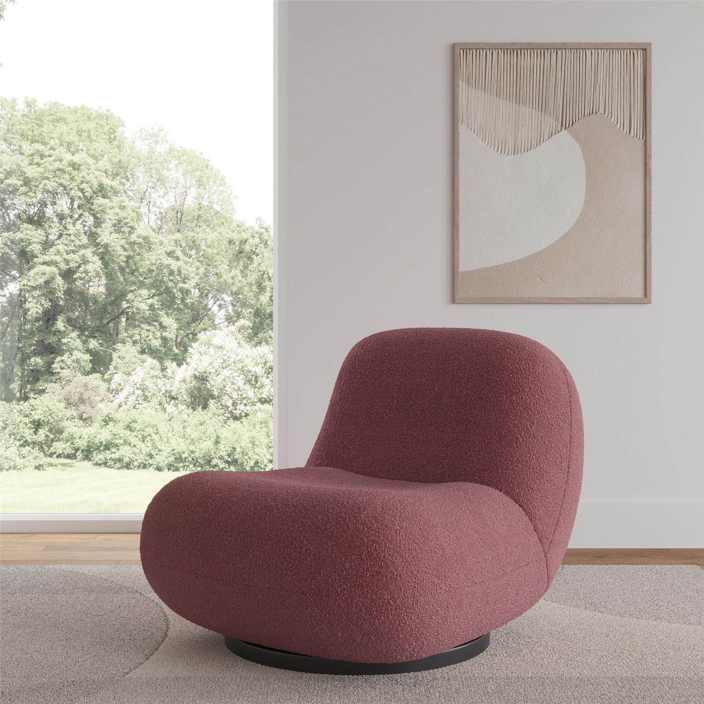 Crosby Boucle Swivel Chair - Berry
