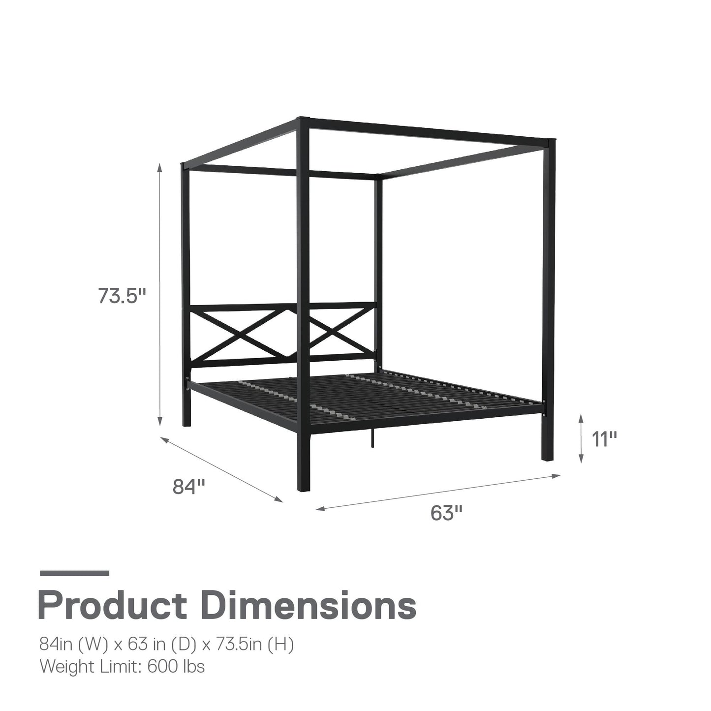 DHP Remna Queen Metal Canopy Bed, Black - Black - Queen