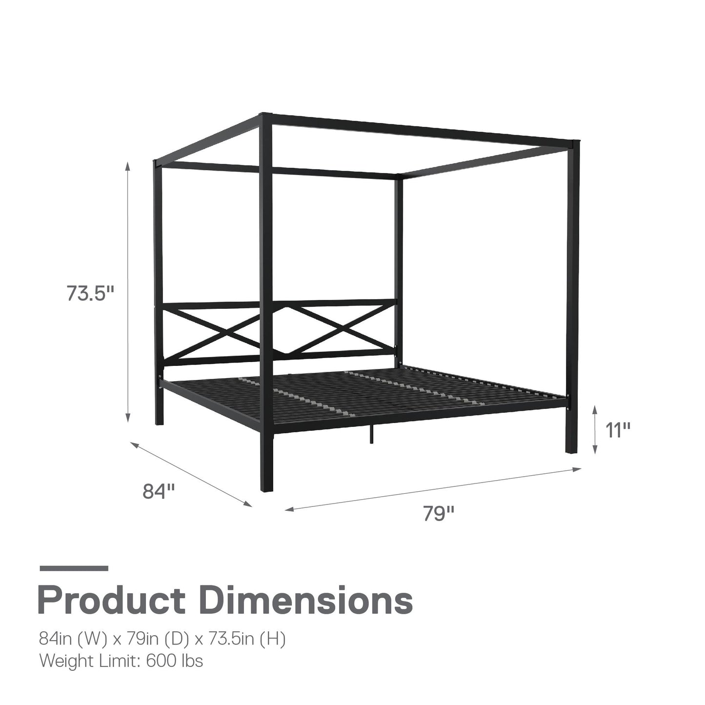DHP Remna King Metal Canopy Bed, Black - Black - King