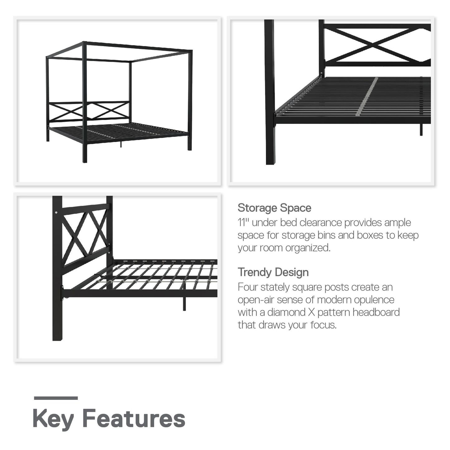DHP Remna King Metal Canopy Bed, Black - Black - King