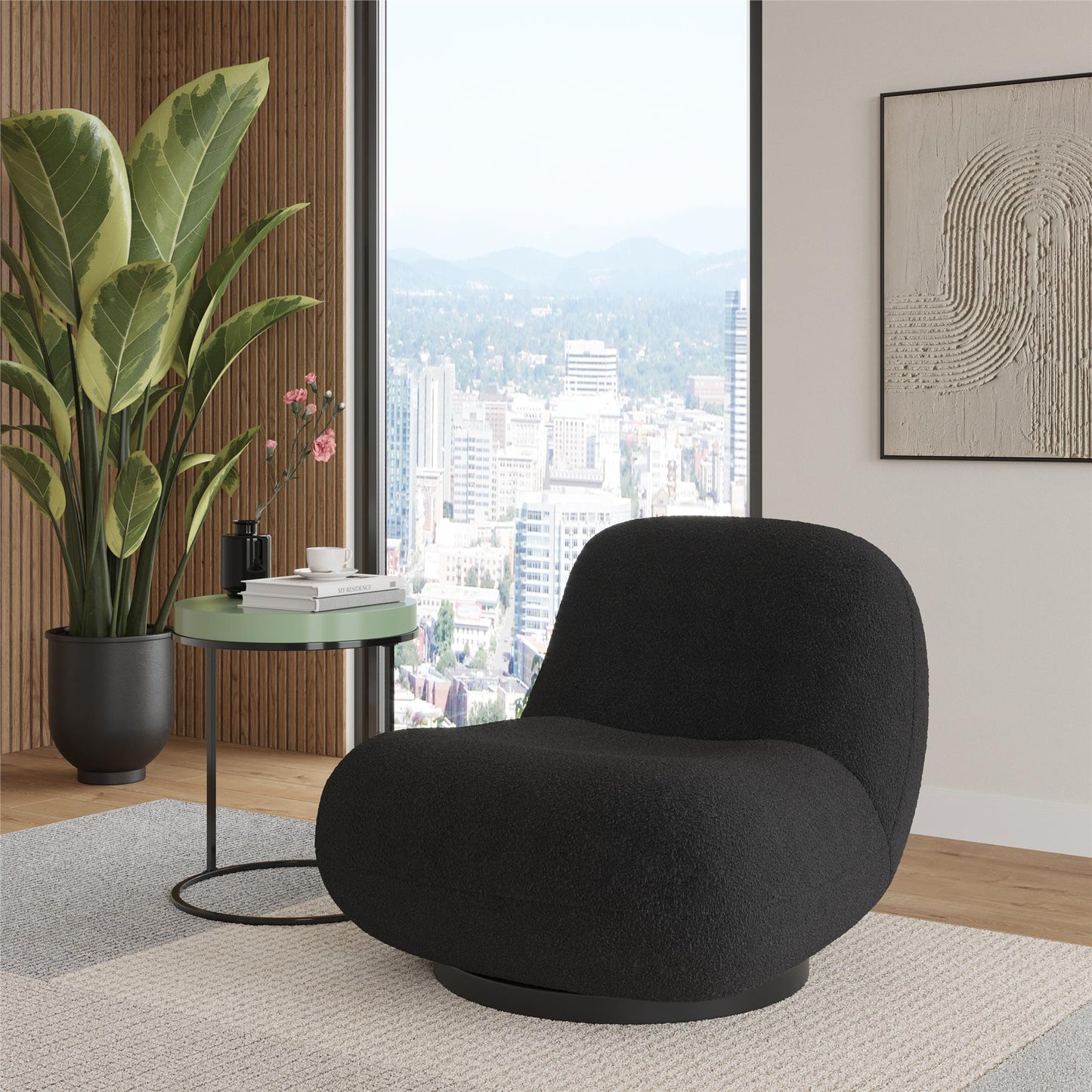 Crosby Boucle Swivel Chair - Black