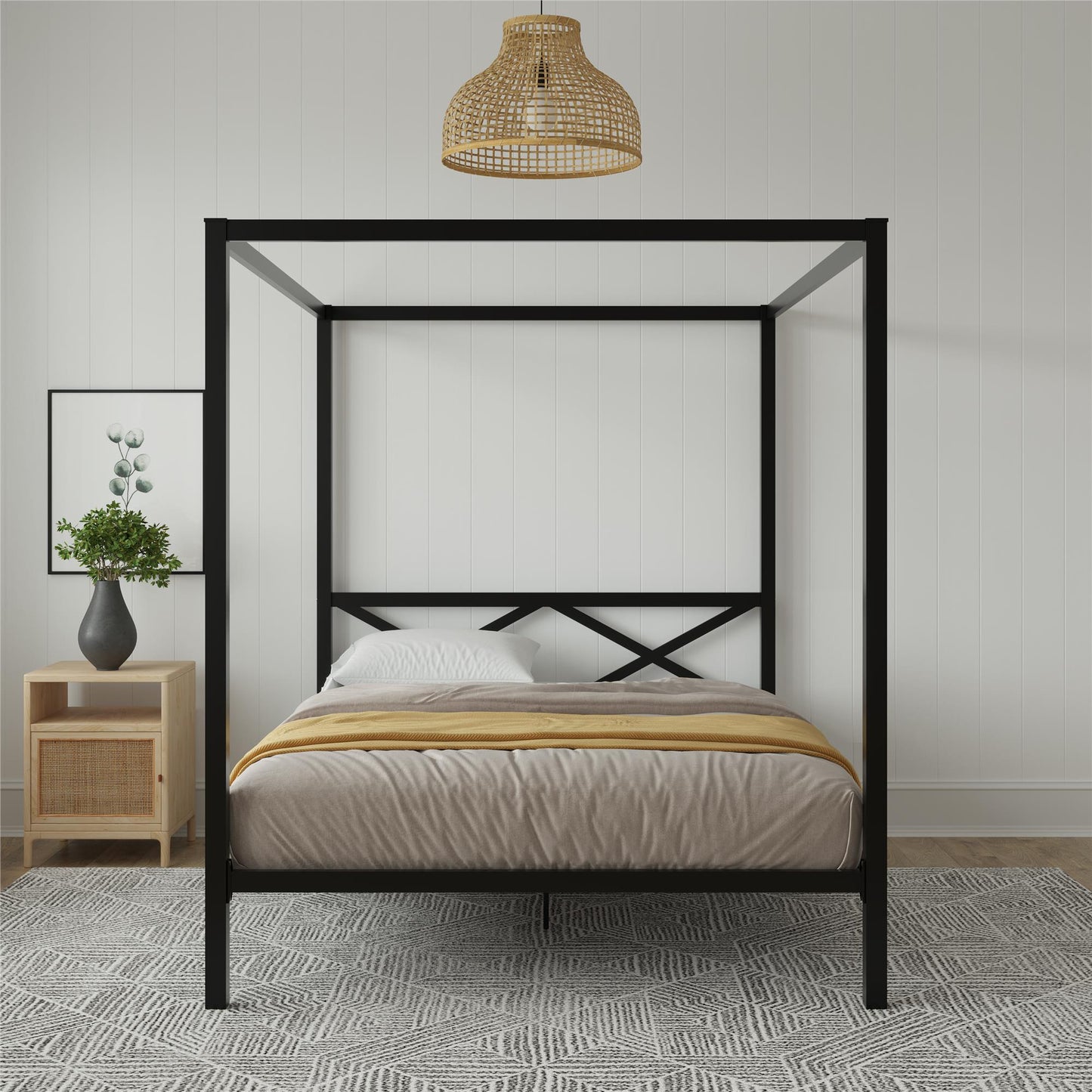 DHP Remna Queen Metal Canopy Bed, Black - Black - Queen