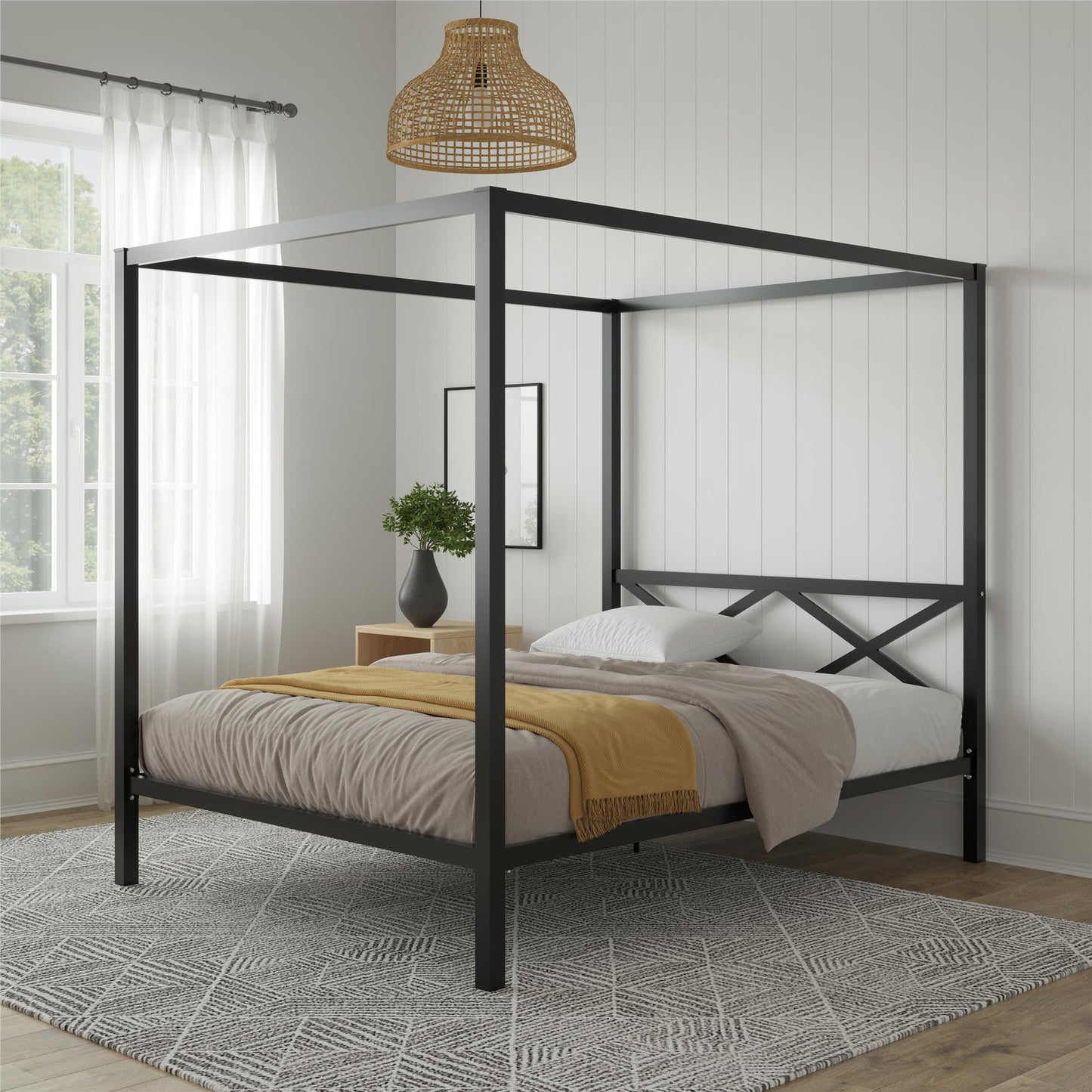 DHP Remna Queen Metal Canopy Bed, Black - Black - Queen
