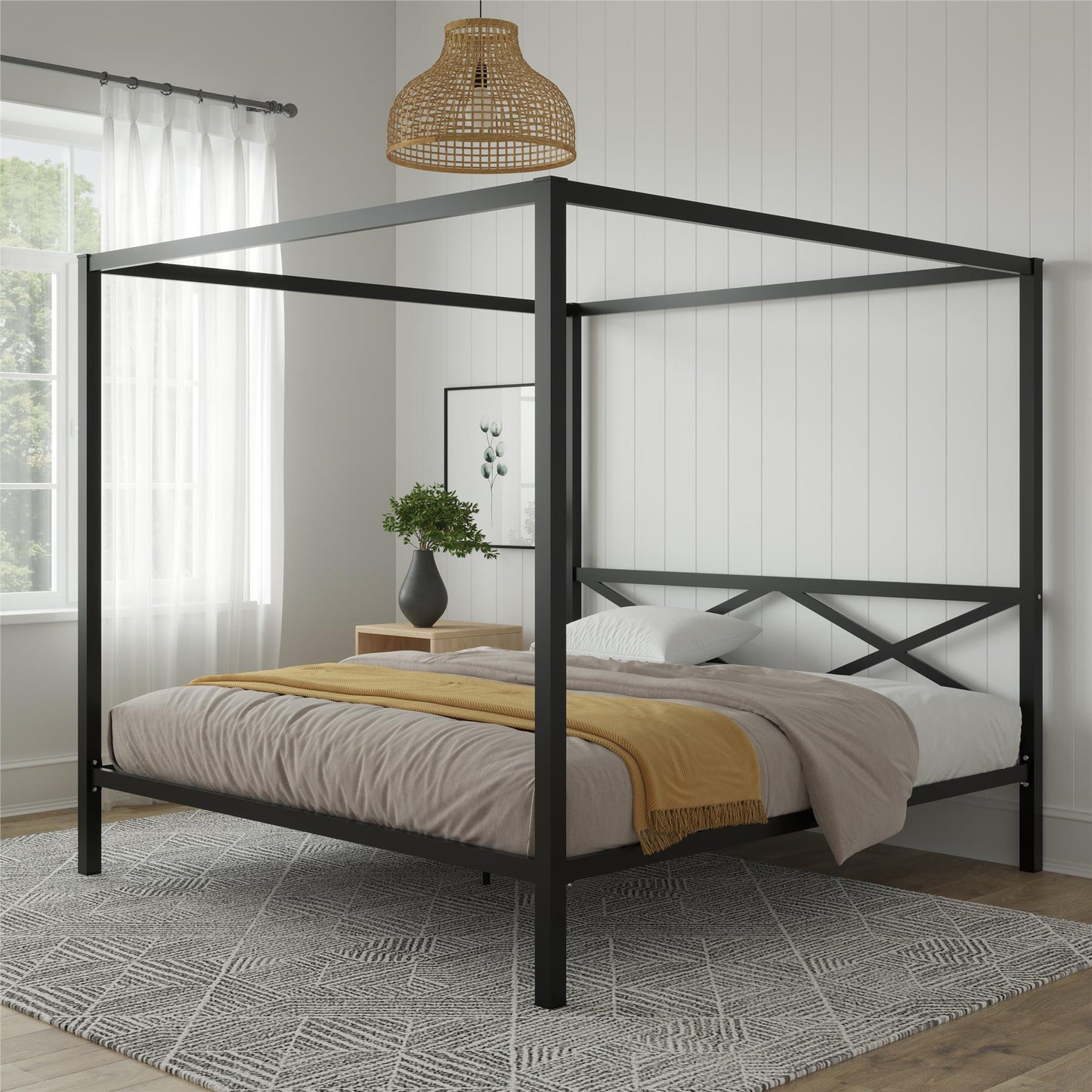 DHP Remna King Metal Canopy Bed, Black - Black - King