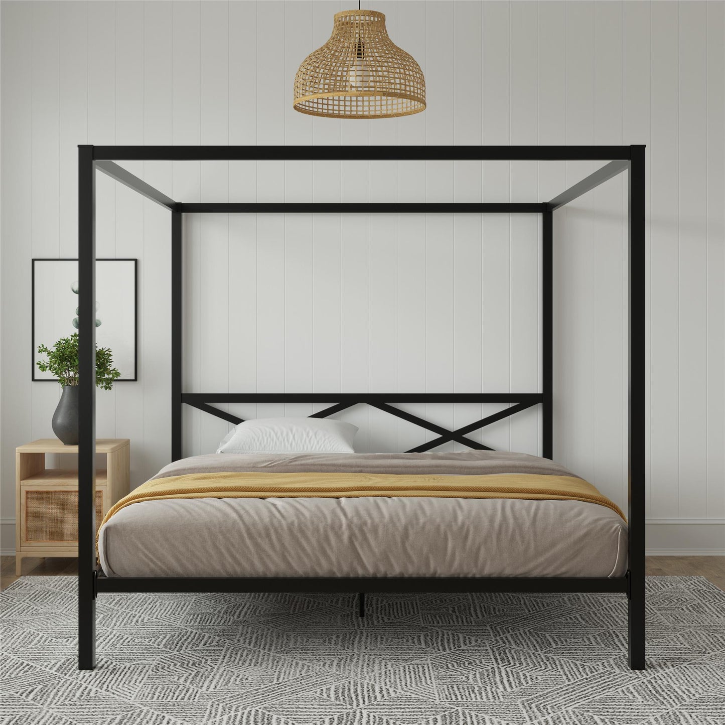 DHP Remna King Metal Canopy Bed, Black - Black - King