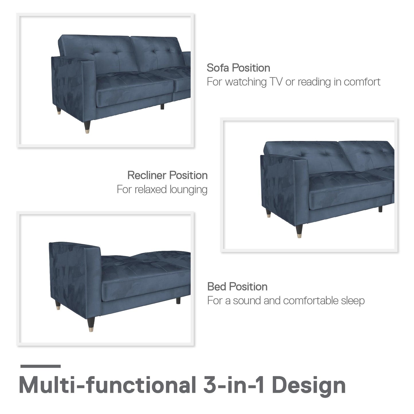 DHP Penelope Pin Tufted Futon, Blue Velvet - Blue