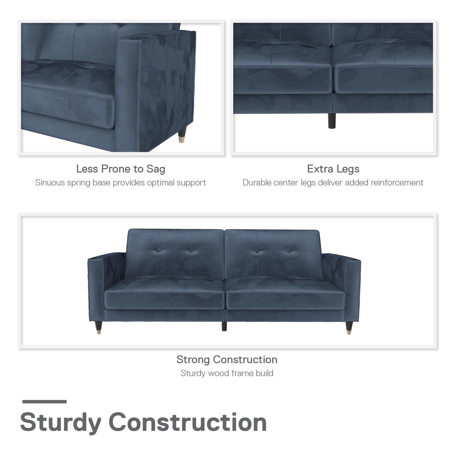 DHP Penelope Pin Tufted Futon, Blue Velvet - Blue
