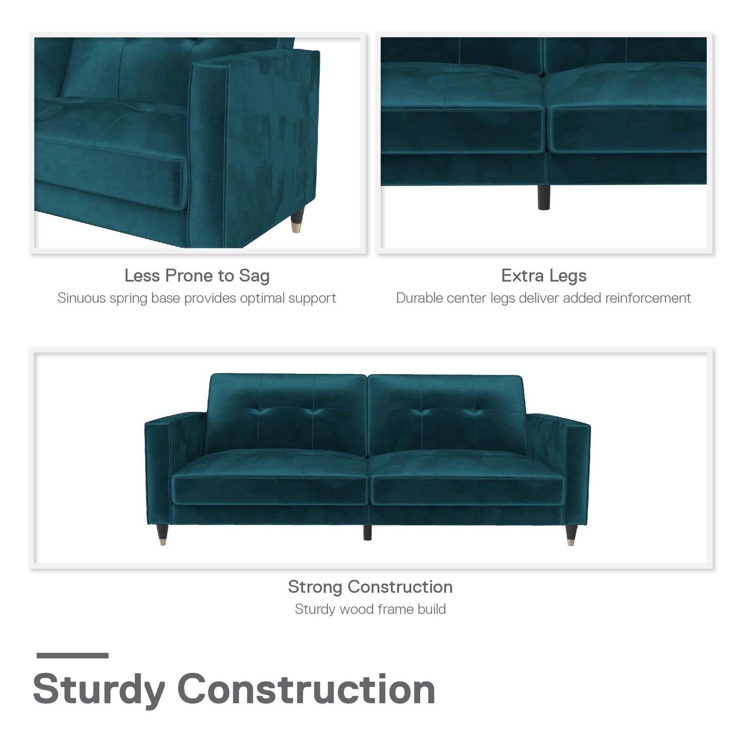 DHP Penelope Pin Tufted Futon, Green Velvet - Green