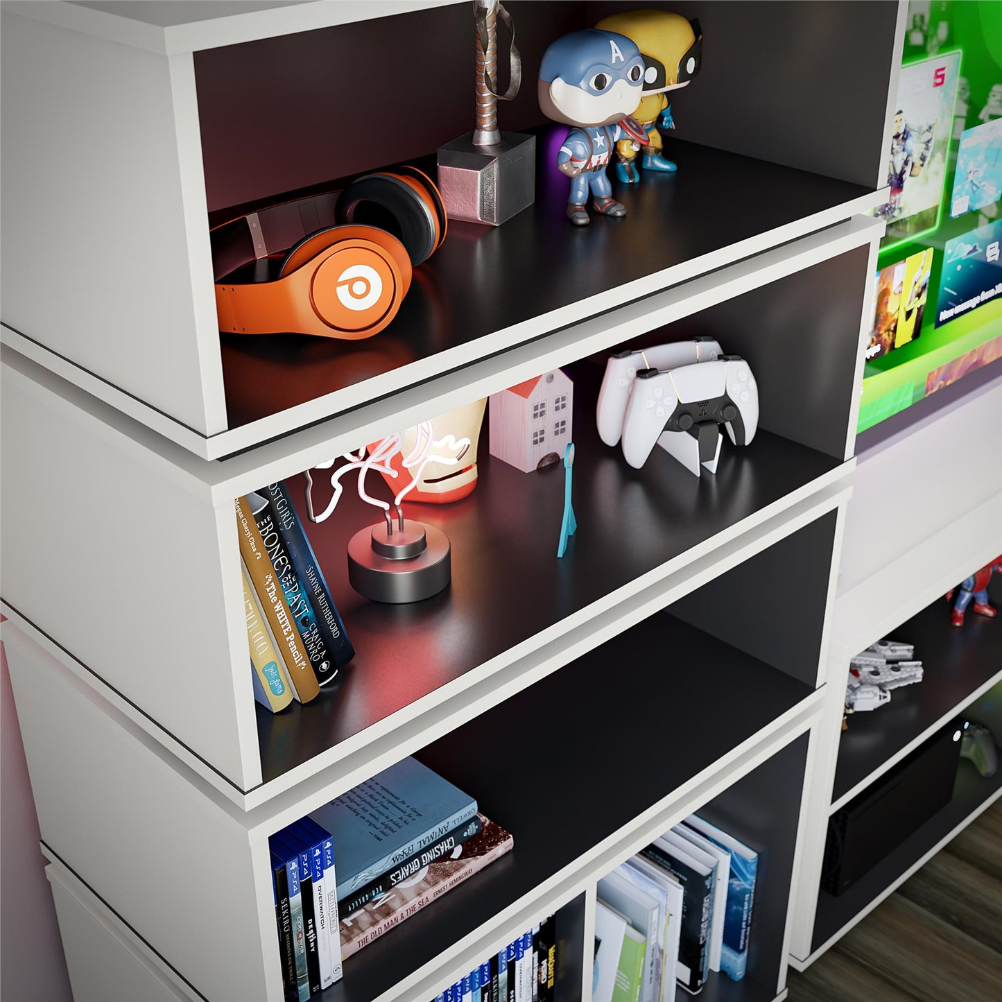 Shadow Gaming and Collectable Display Storage Bookcase - White
