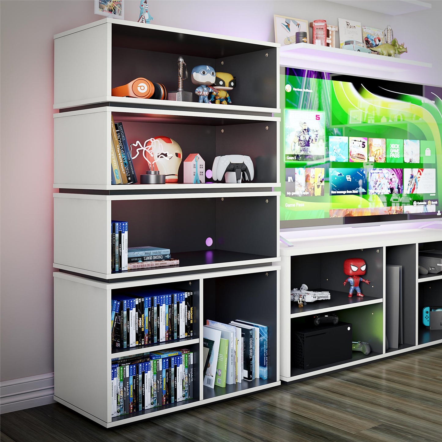 Shadow Gaming and Collectable Display Storage Bookcase - White
