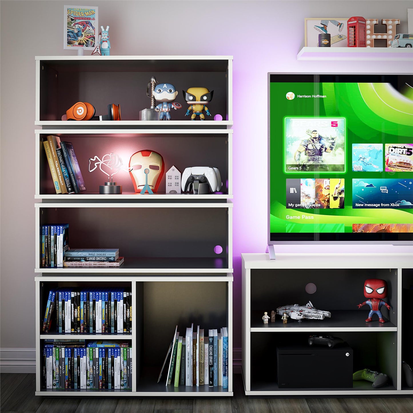 Shadow Gaming and Collectable Display Storage Bookcase - White