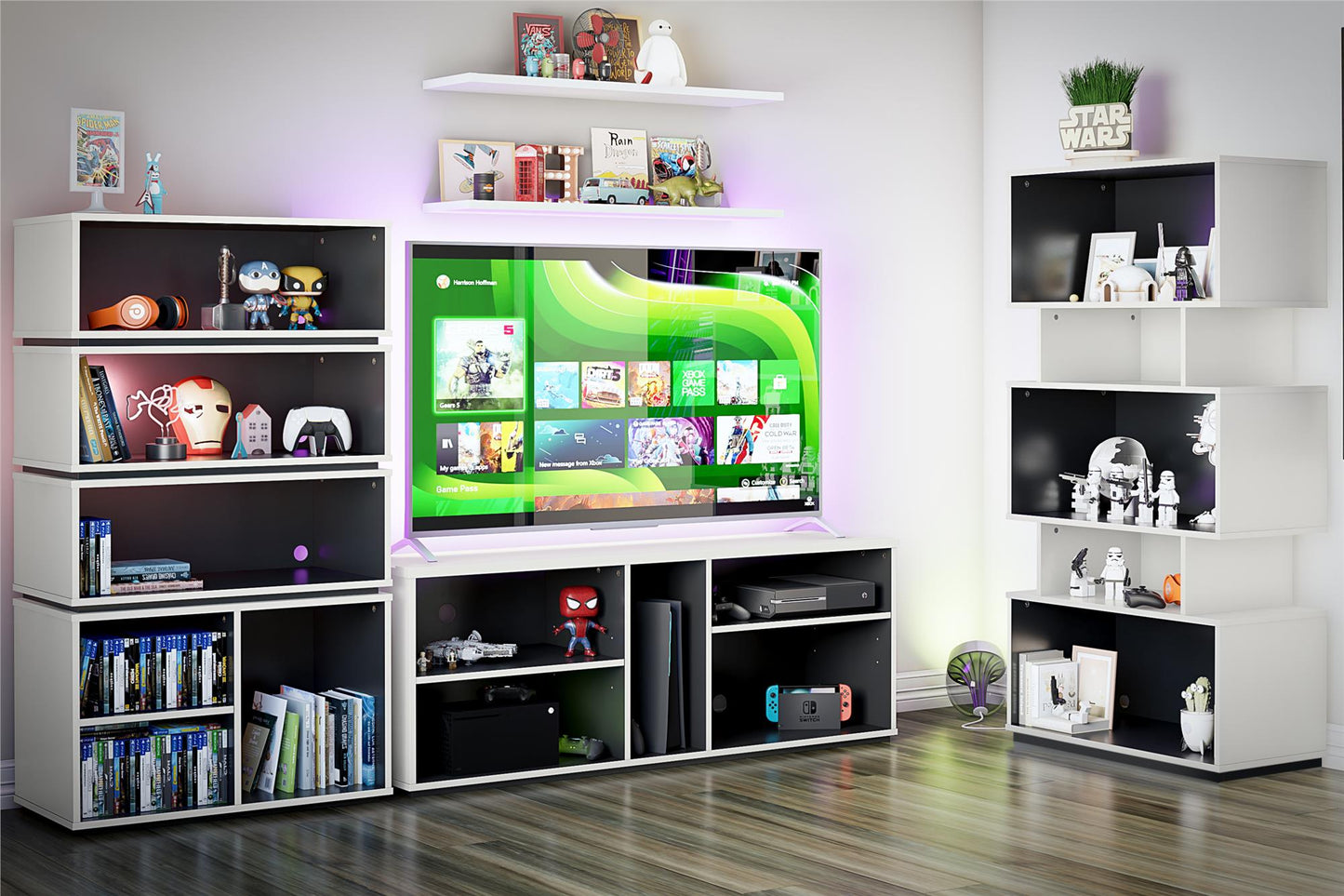 Shadow Gaming and Collectable Display Storage Bookcase - White