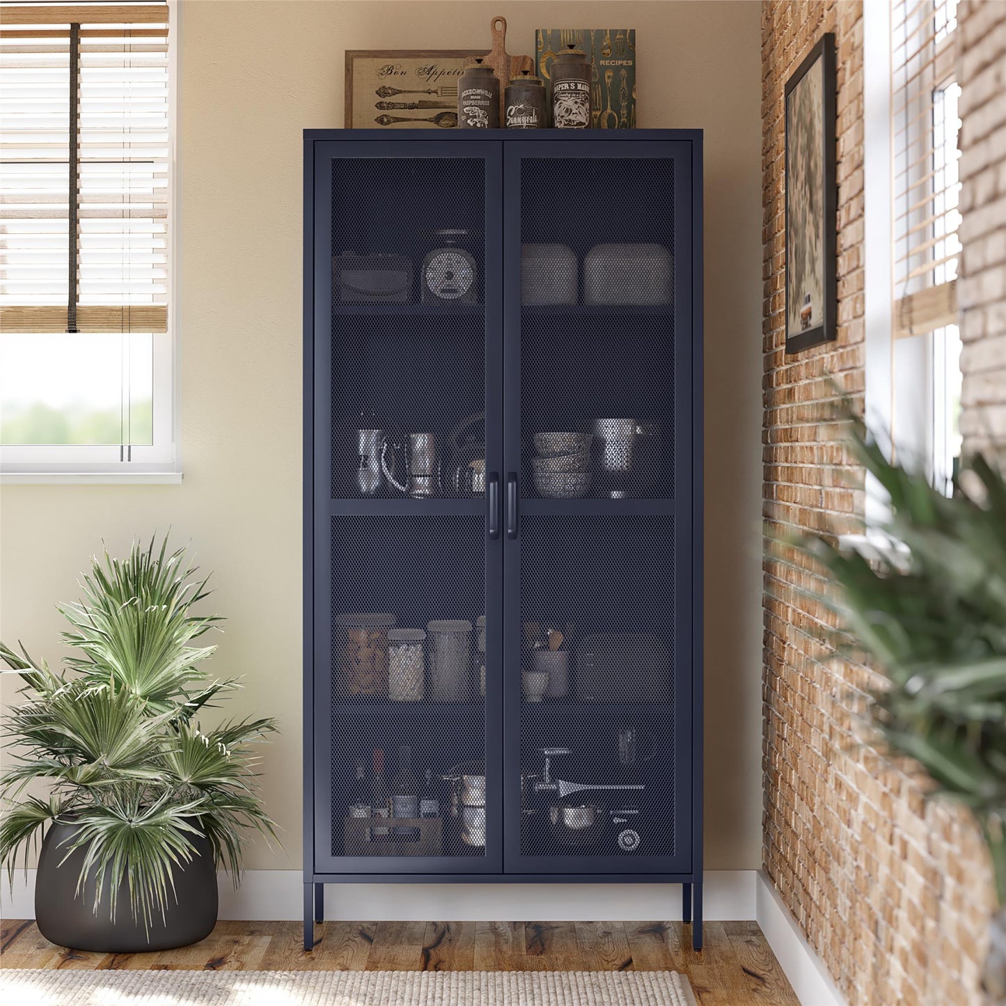 Novogratz Channing Tall 2 Door Storage Cabinet-Mesh Metal Locker - Navy