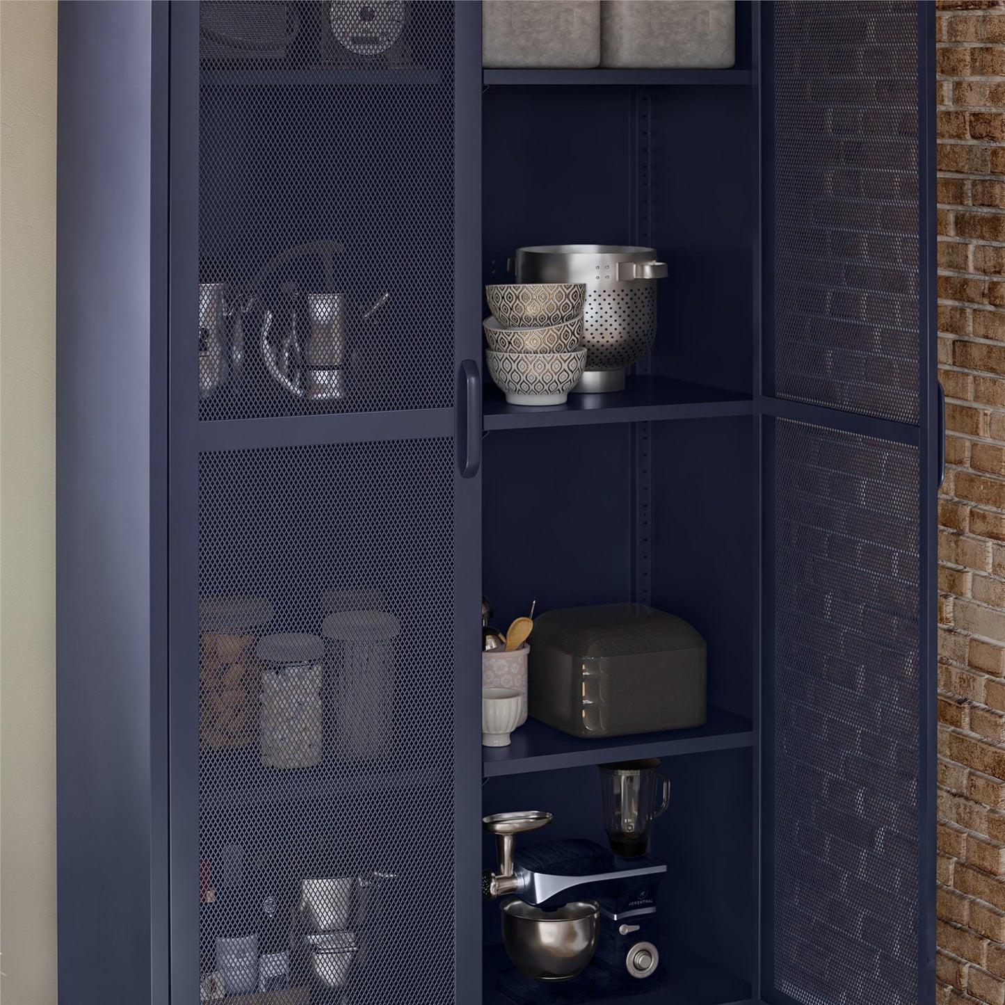 Novogratz Channing Tall 2 Door Storage Cabinet-Mesh Metal Locker - Navy