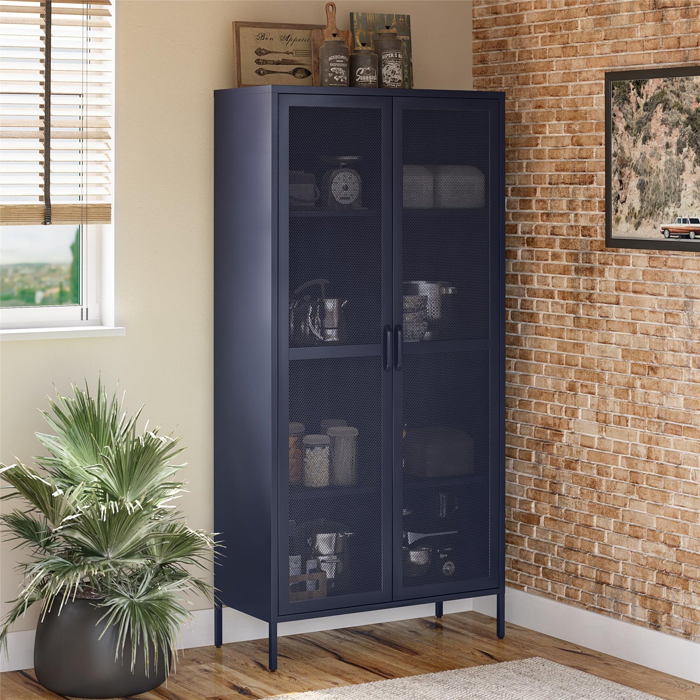 Novogratz Channing Tall 2 Door Storage Cabinet-Mesh Metal Locker - Navy