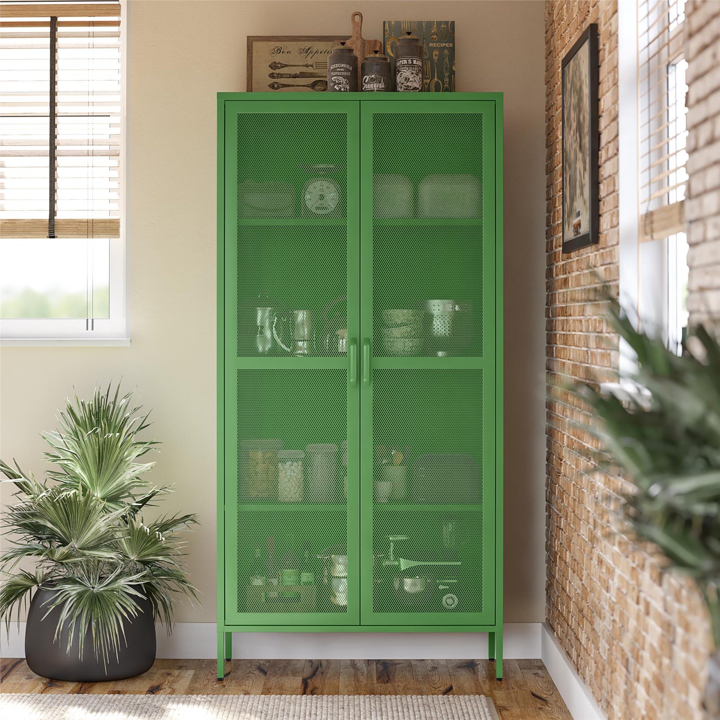 Novogratz Channing Tall 2 Door Storage Cabinet-Mesh Metal Locker - Kelly Green