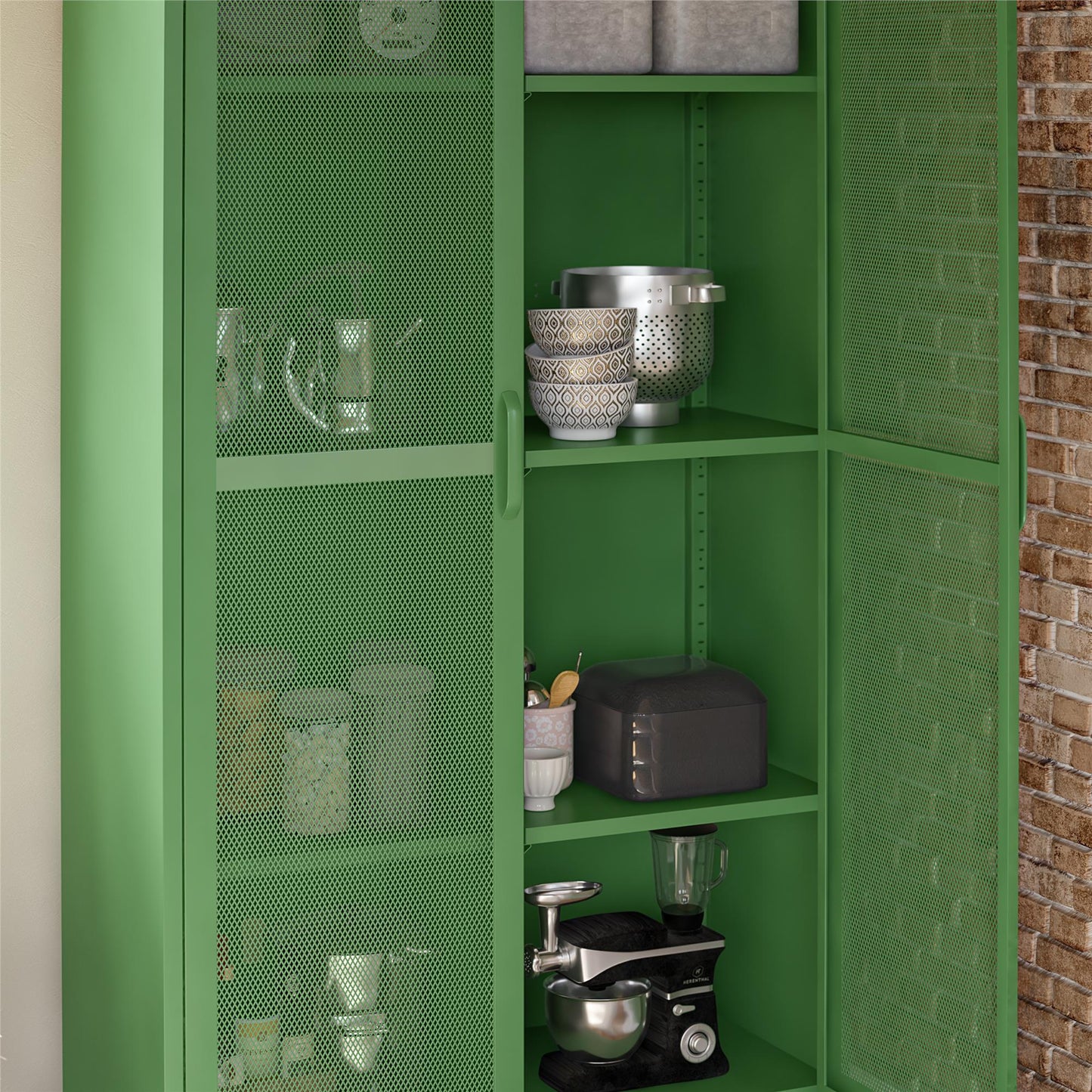 Novogratz Channing Tall 2 Door Storage Cabinet-Mesh Metal Locker - Kelly Green