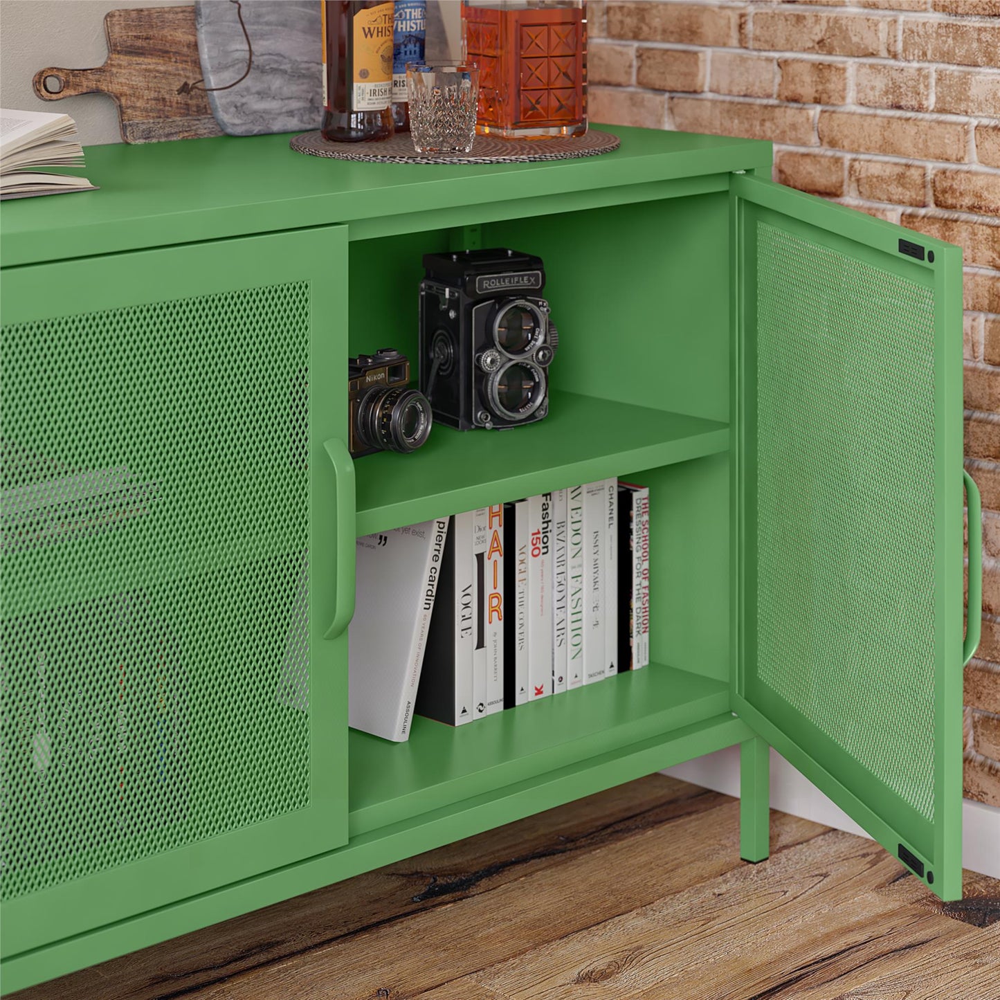 Novogratz Channing 2 Door Storage Cabinet-Mesh Metal Locker - Kelly Green