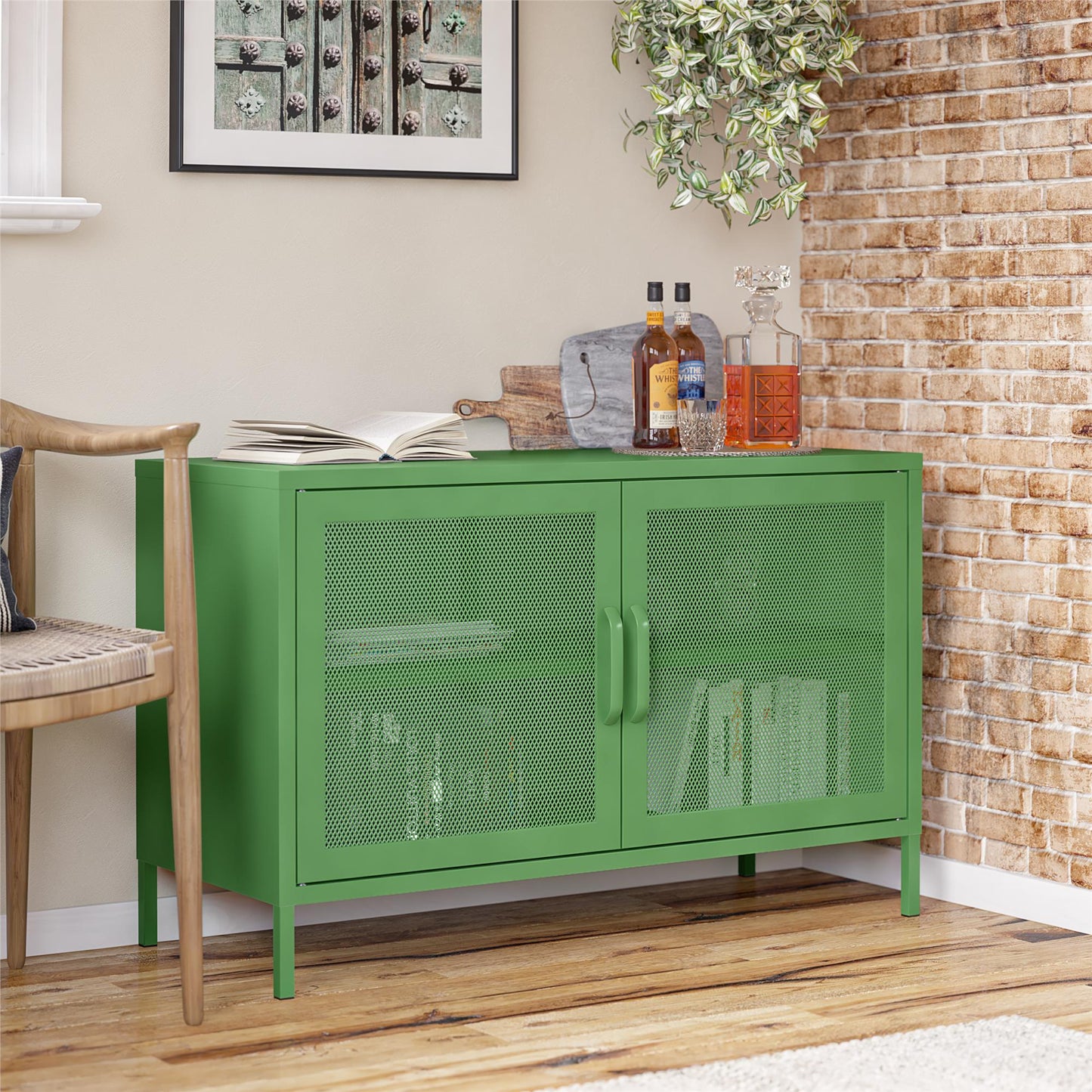 Novogratz Channing 2 Door Storage Cabinet-Mesh Metal Locker - Kelly Green