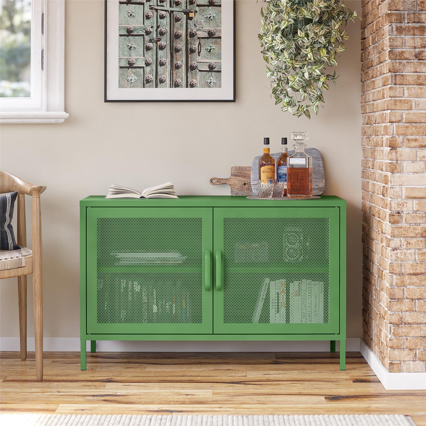 Novogratz Channing 2 Door Storage Cabinet-Mesh Metal Locker - Kelly Green