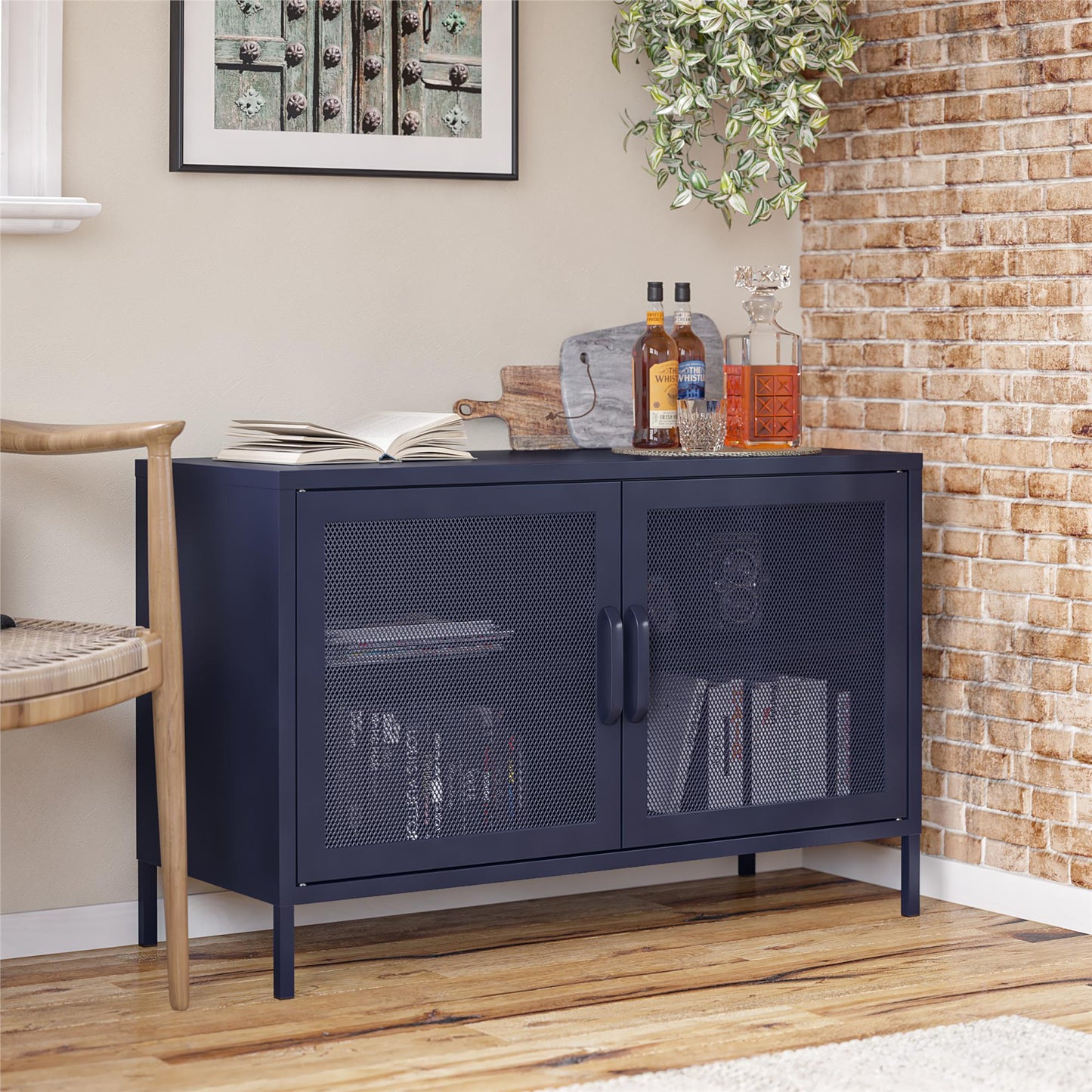 Novogratz Channing 2 Door Storage Cabinet-Mesh Metal Locker - Navy