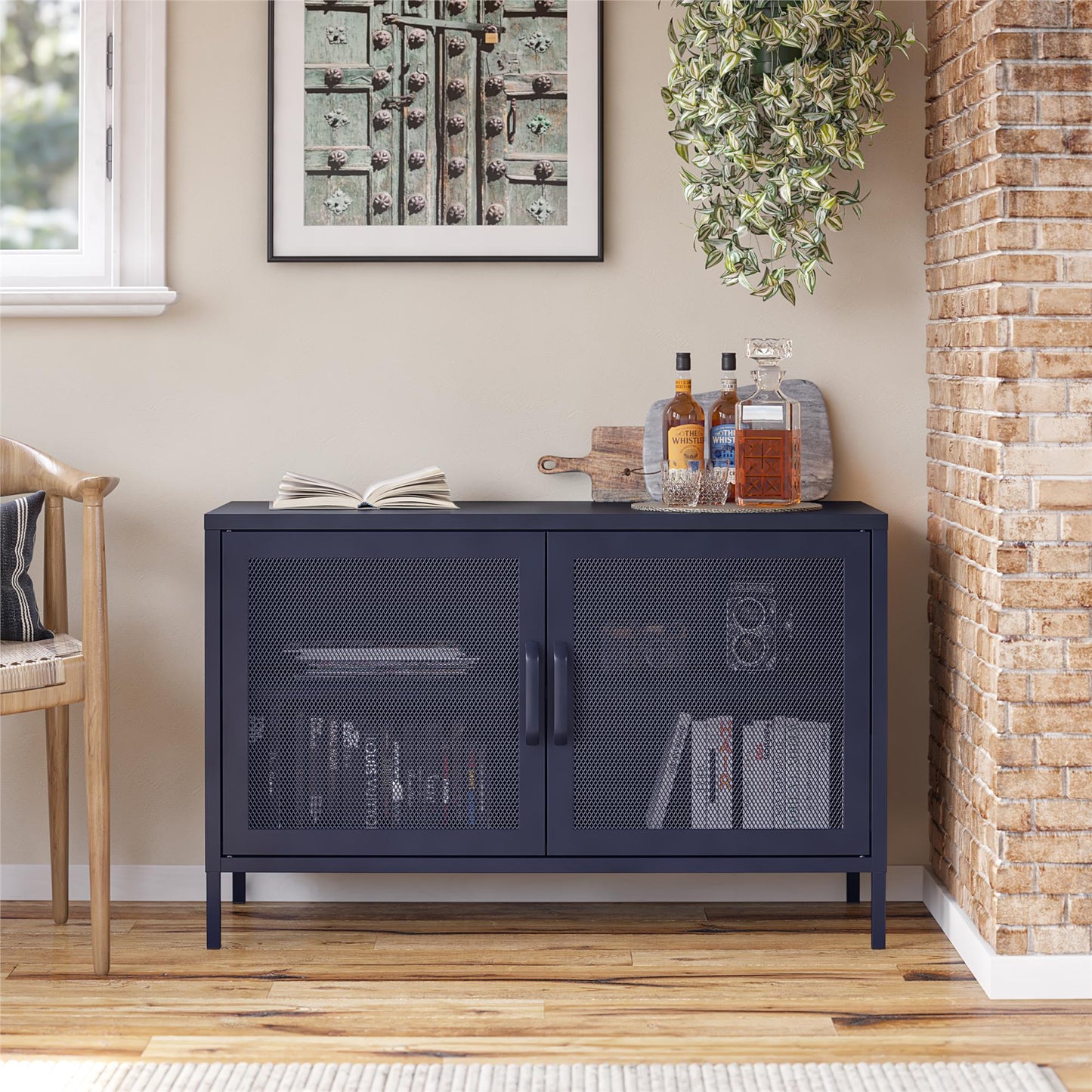 Novogratz Channing 2 Door Storage Cabinet-Mesh Metal Locker - Navy