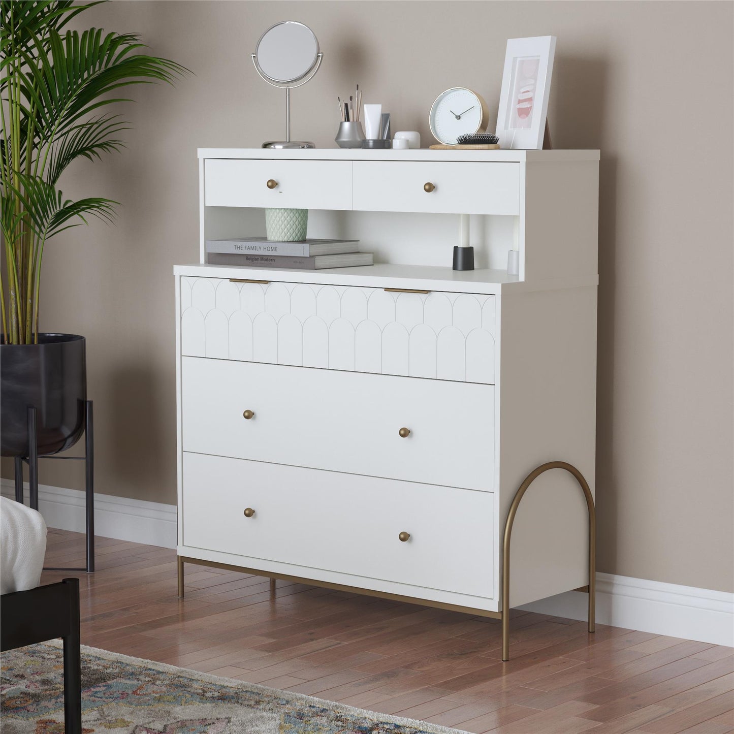 Anastasia 4 Drawer Dresser with Hutch - White